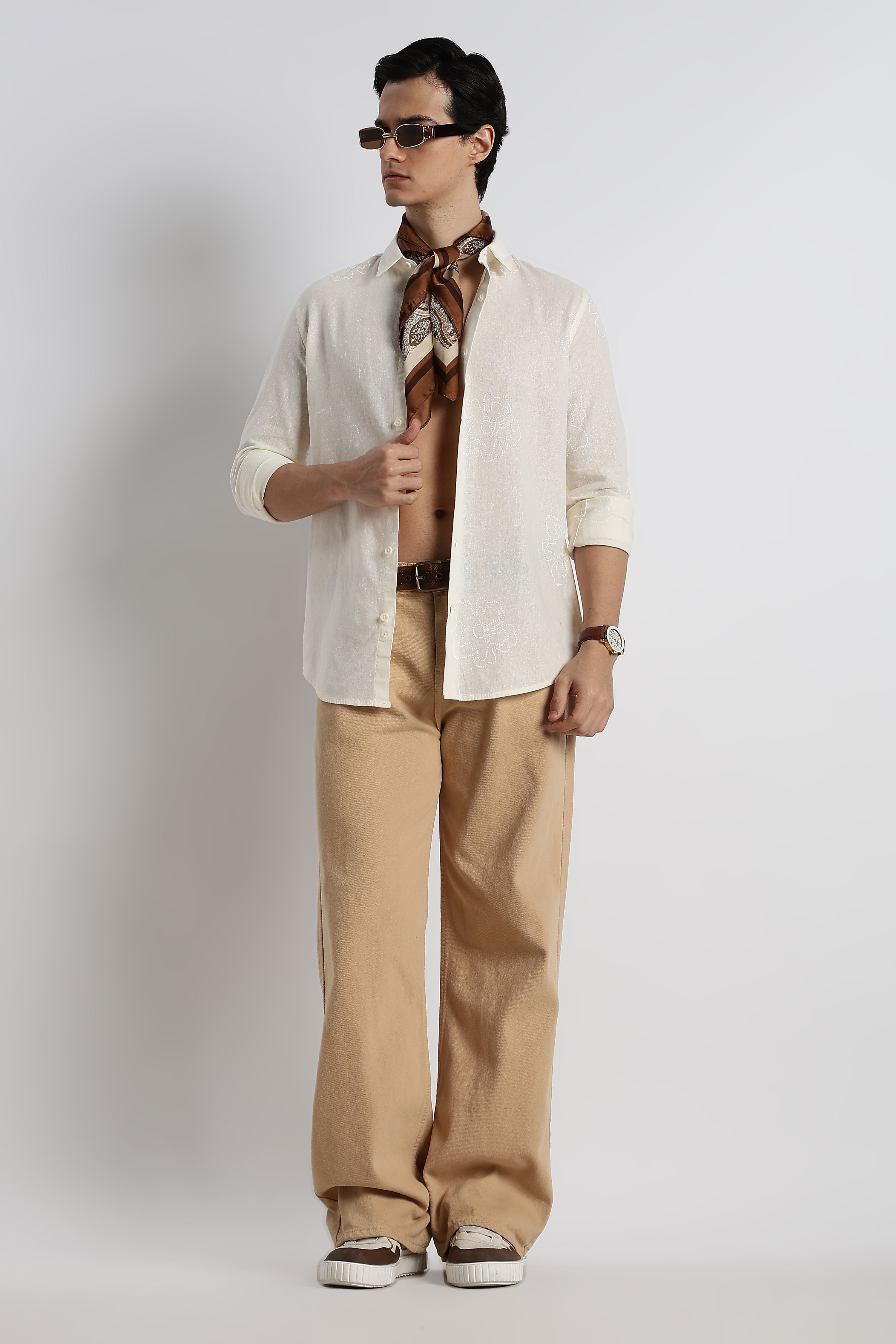 Men Floral Dot-Print Cotton Shirt