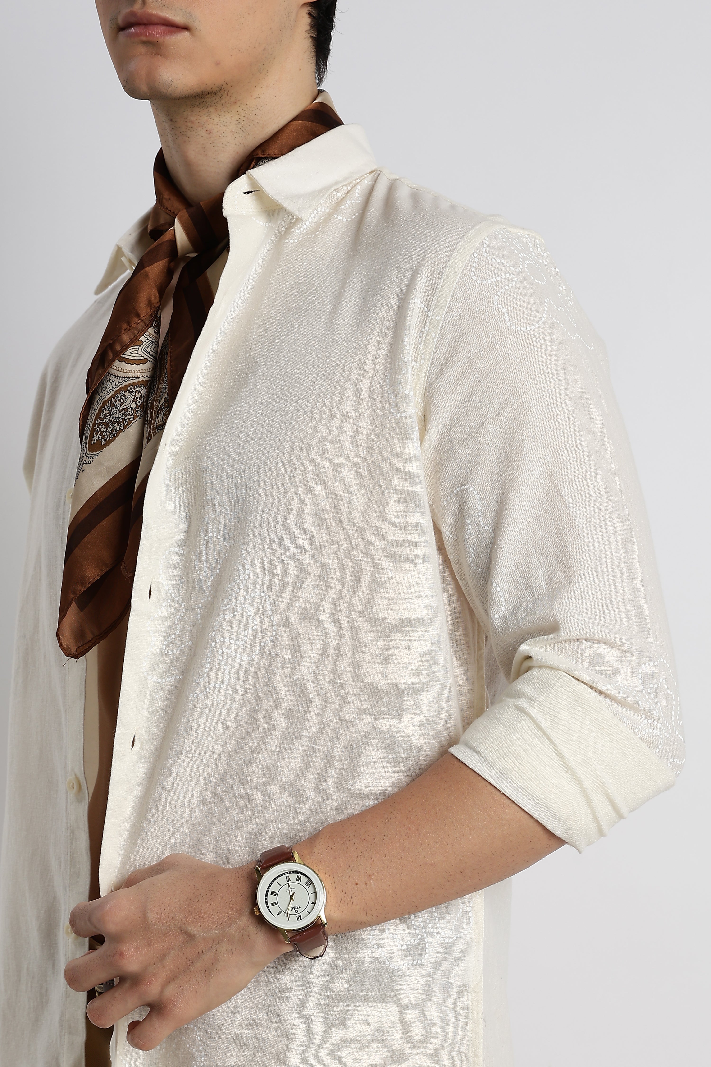 Men Floral Dot-Print Cotton Shirt