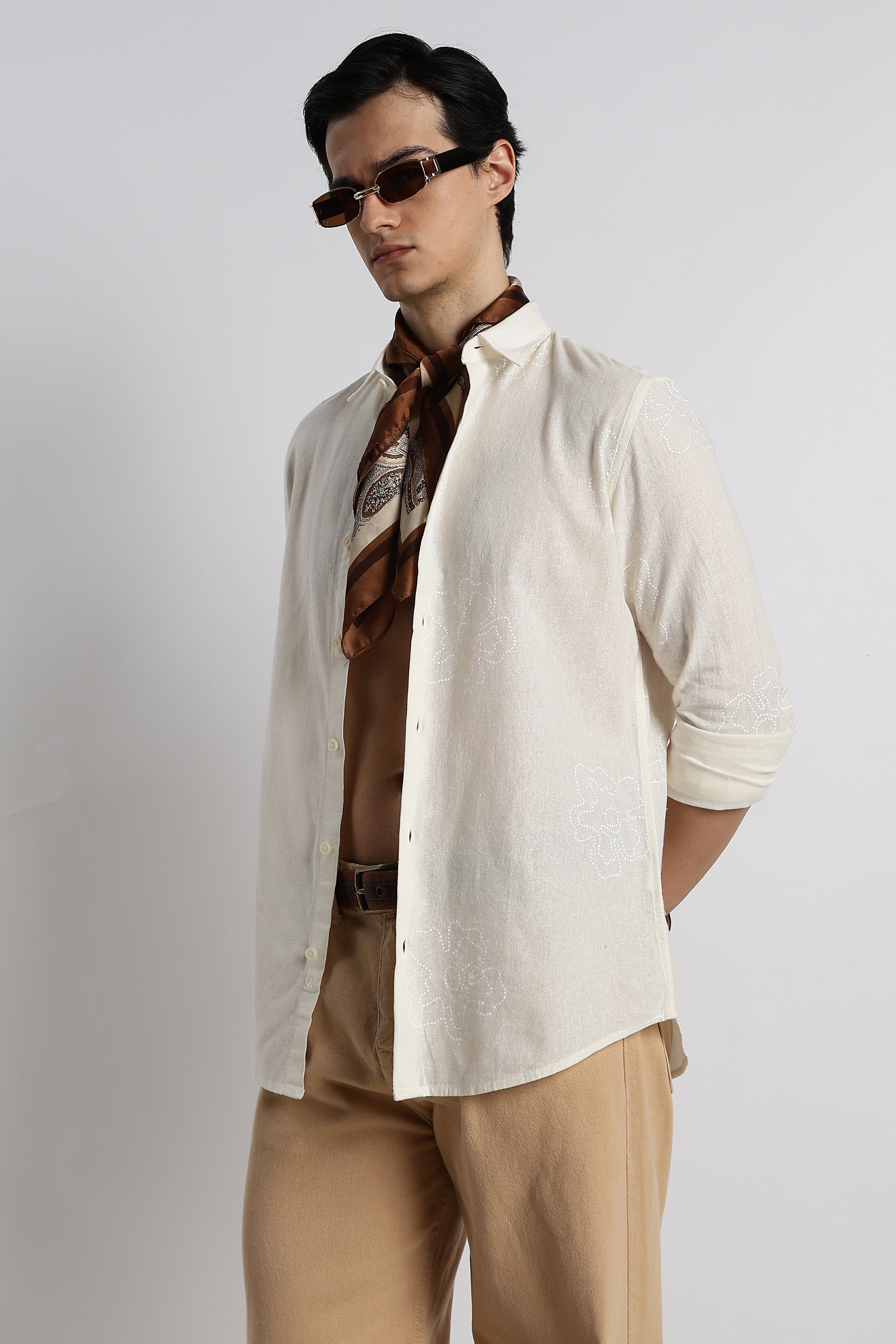 Men Floral Dot-Print Cotton Shirt