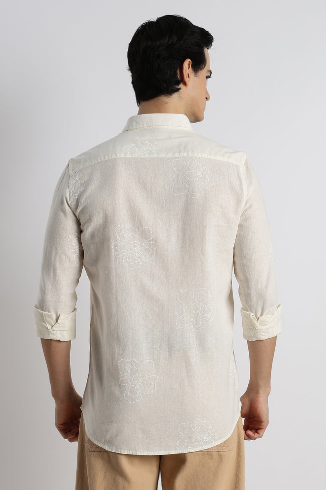 Men Floral Dot-Print Cotton Shirt