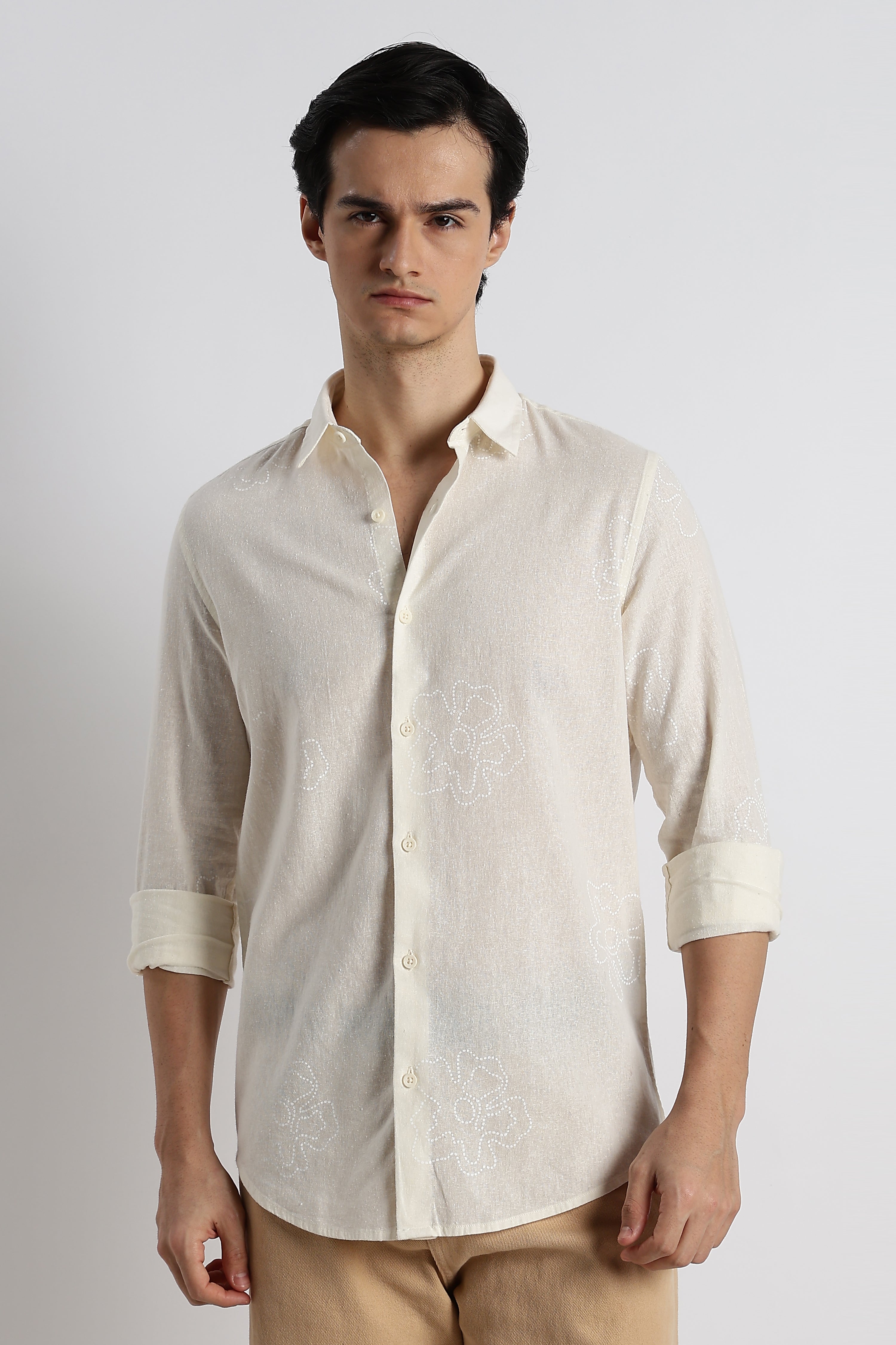 Men Floral Dot-Print Cotton Shirt