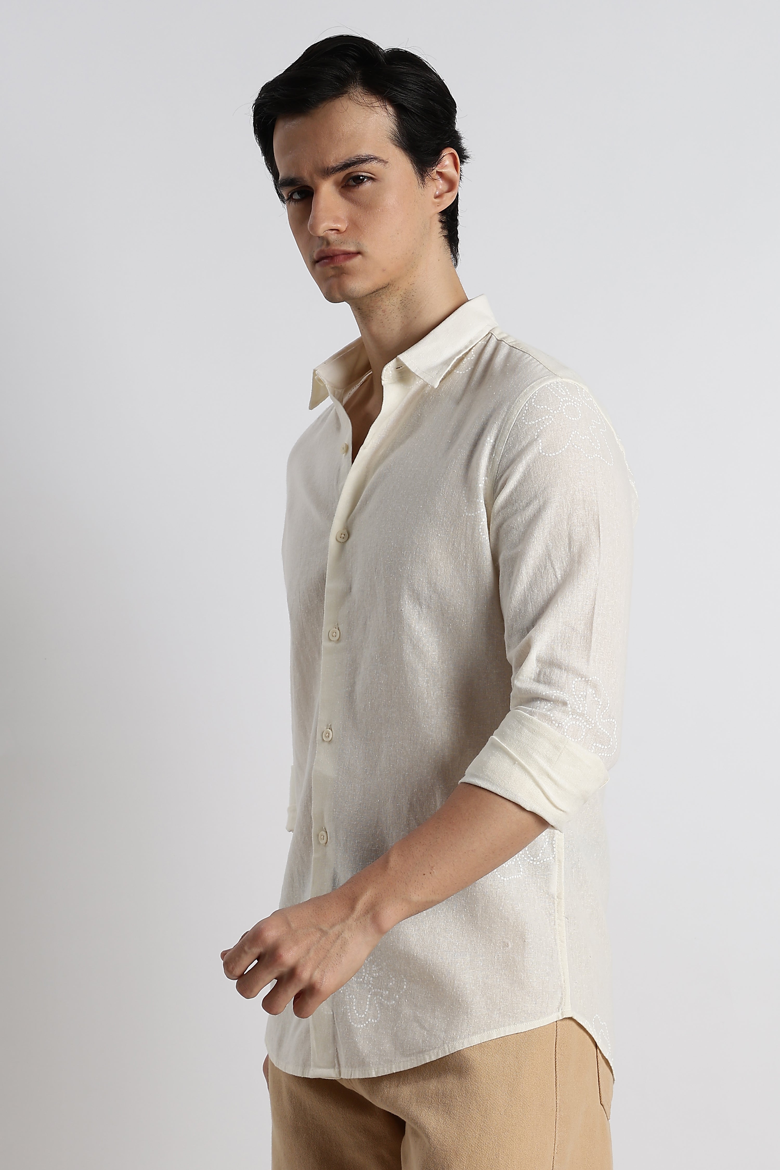 Men Floral Dot-Print Cotton Shirt