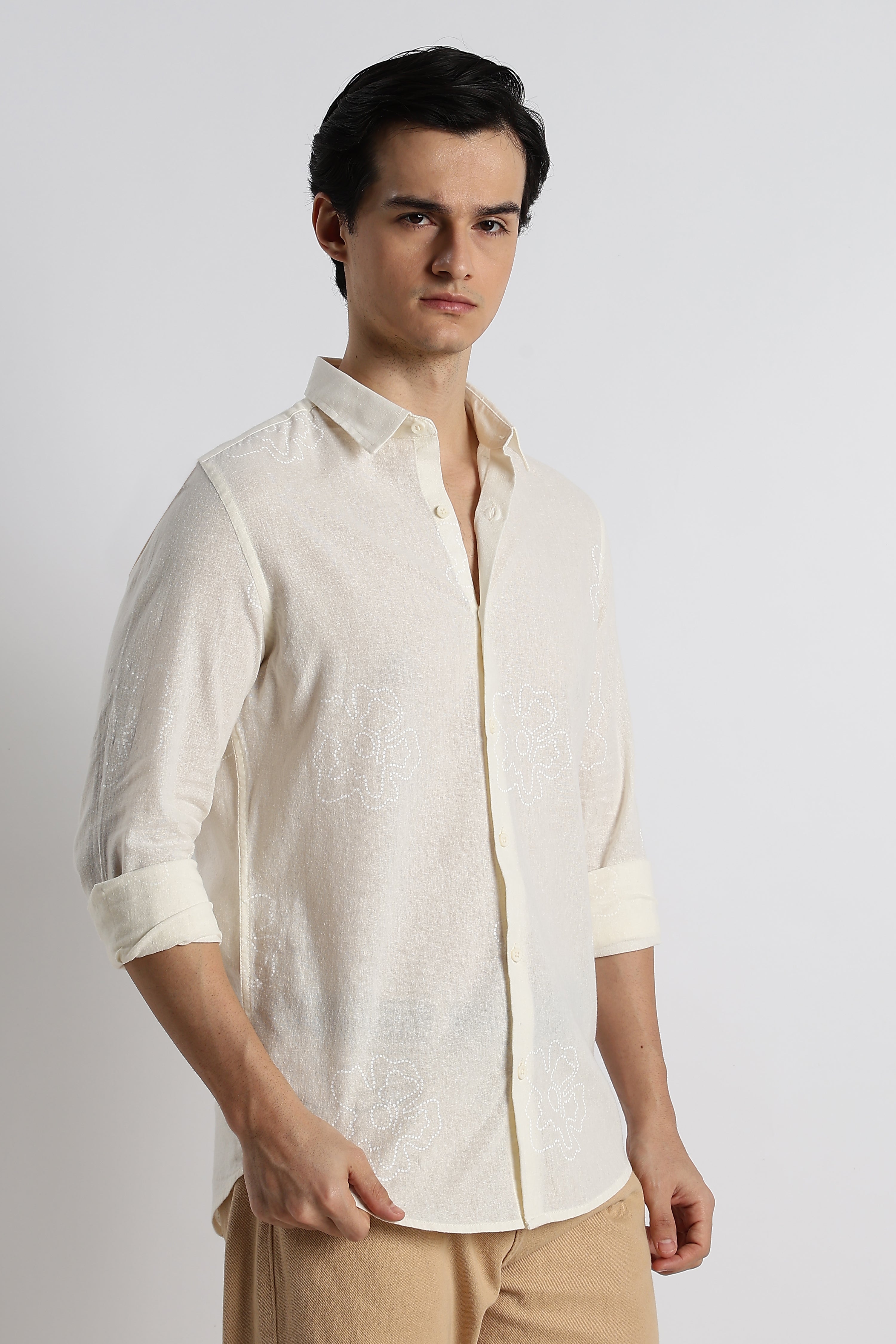 Men Floral Dot-Print Cotton Shirt