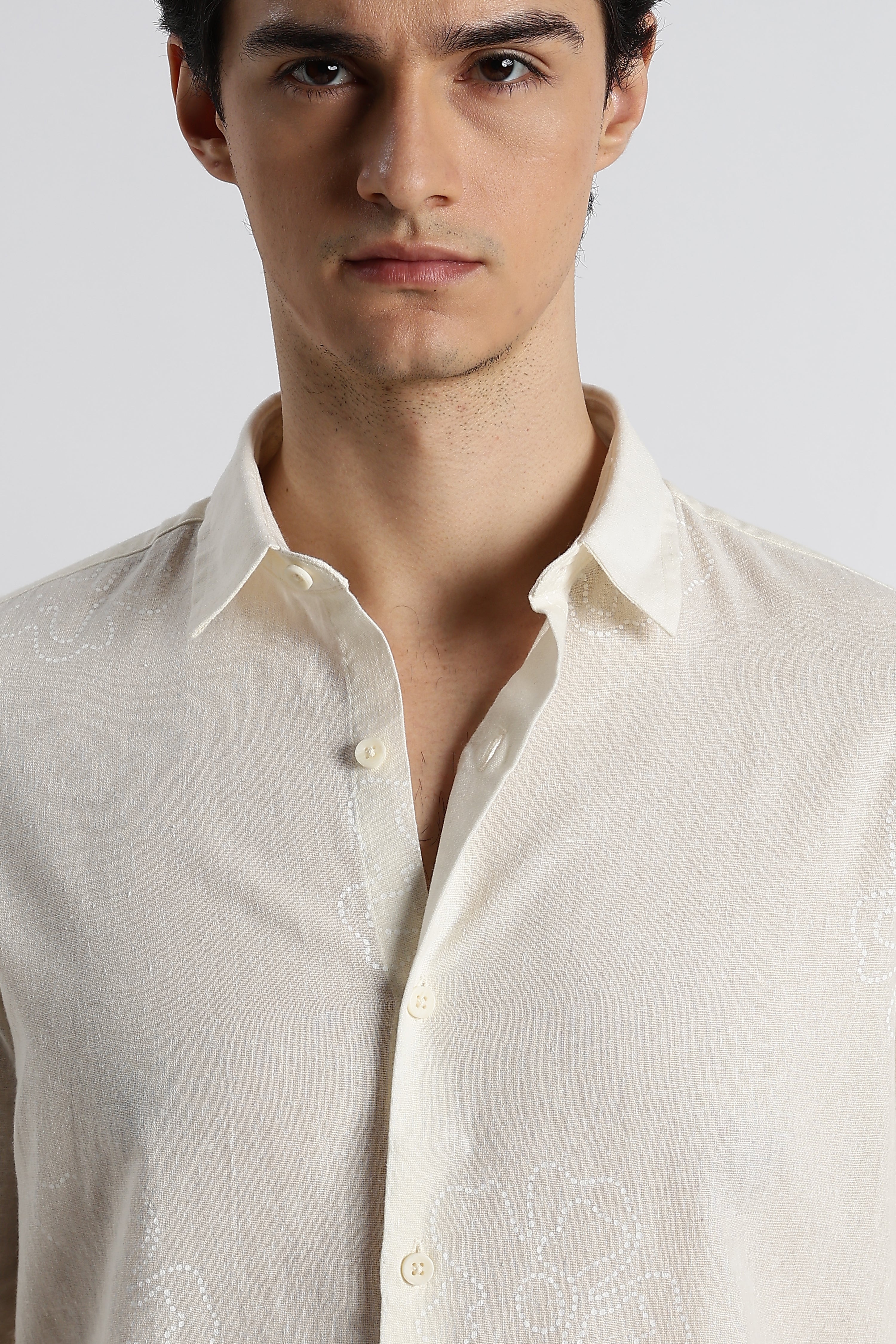 Men Floral Dot-Print Cotton Shirt