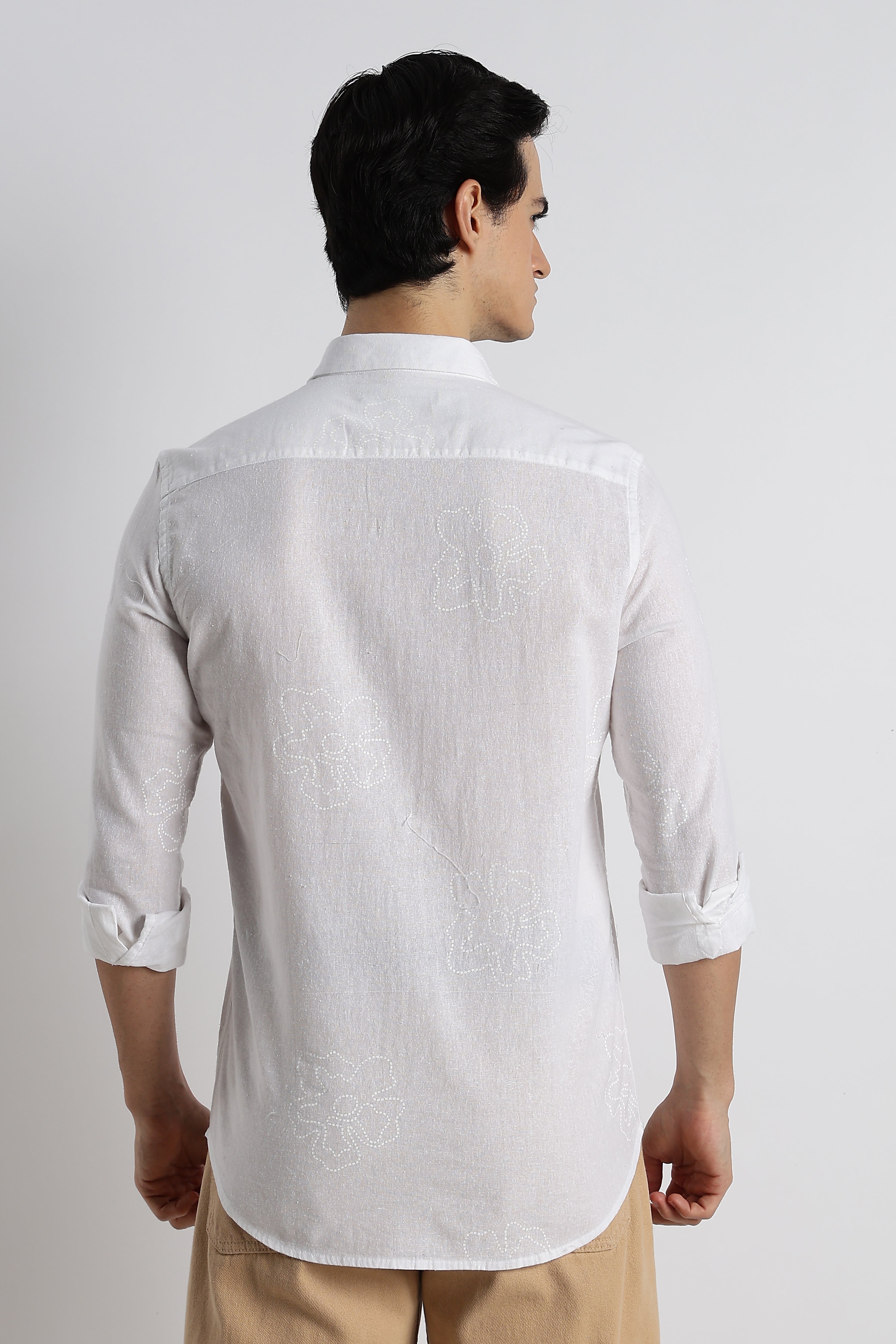 Men Floral Dot-Print Cotton Shirt