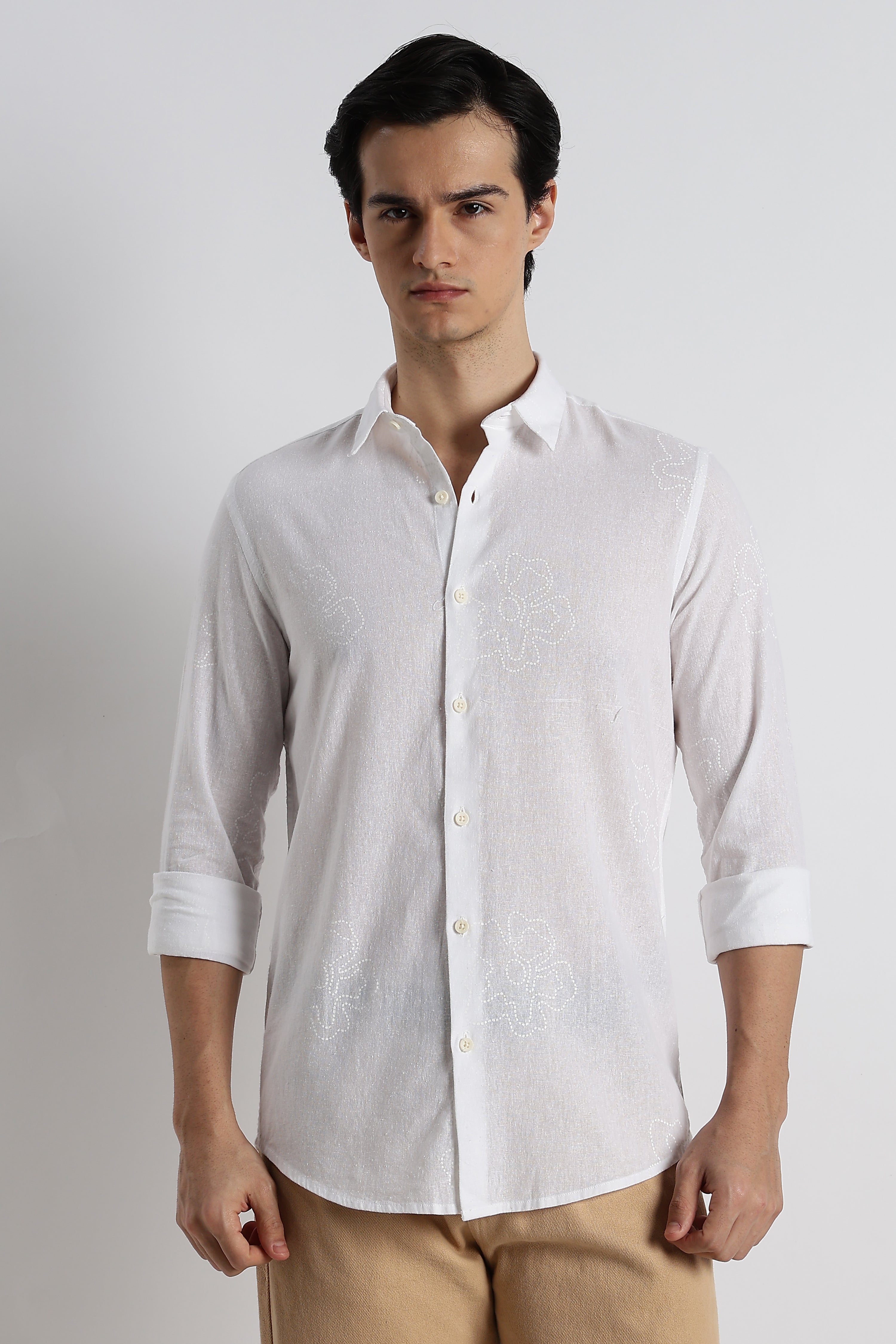 Men Floral Dot-Print Cotton Shirt