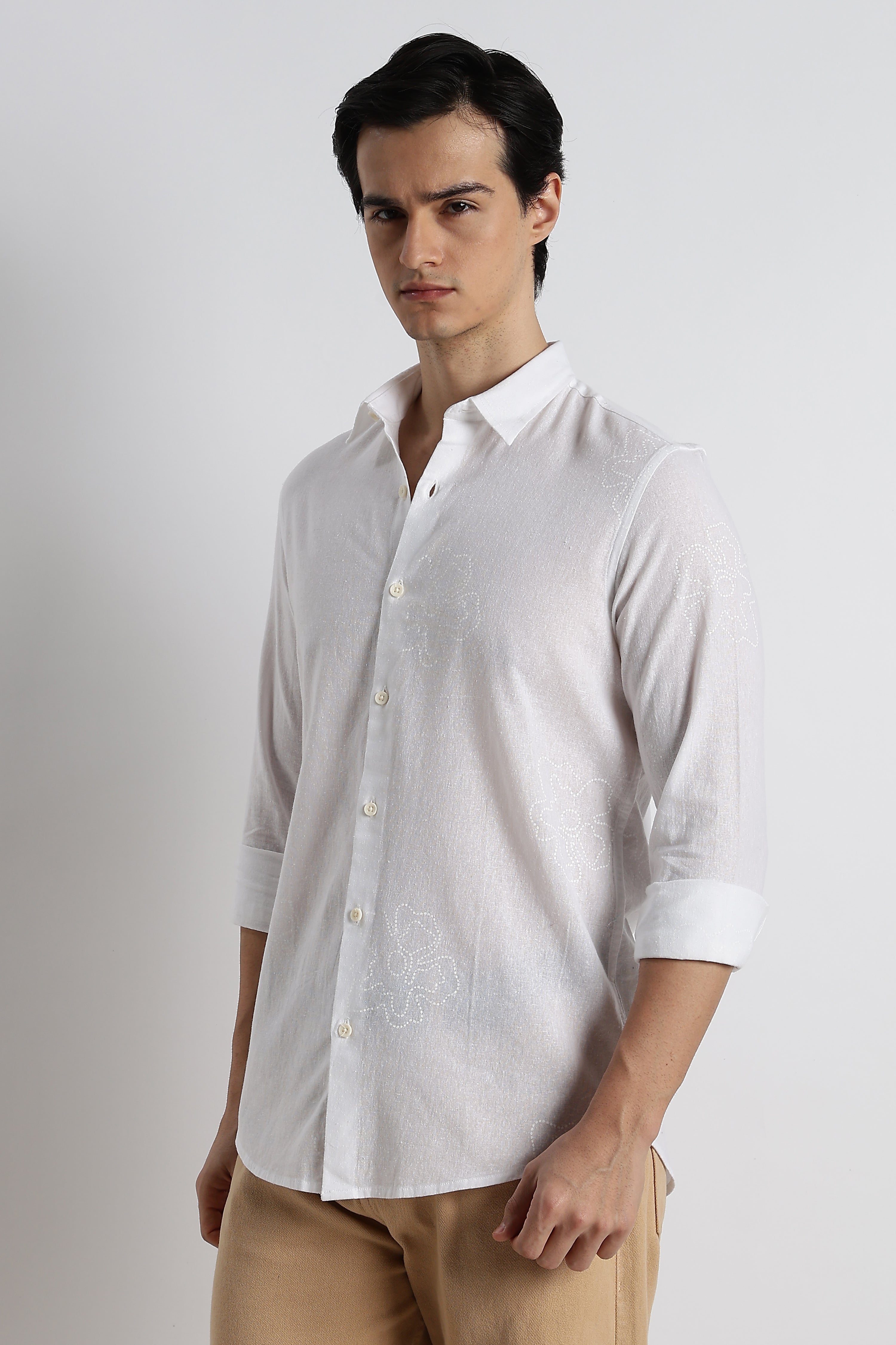 Men Floral Dot-Print Cotton Shirt