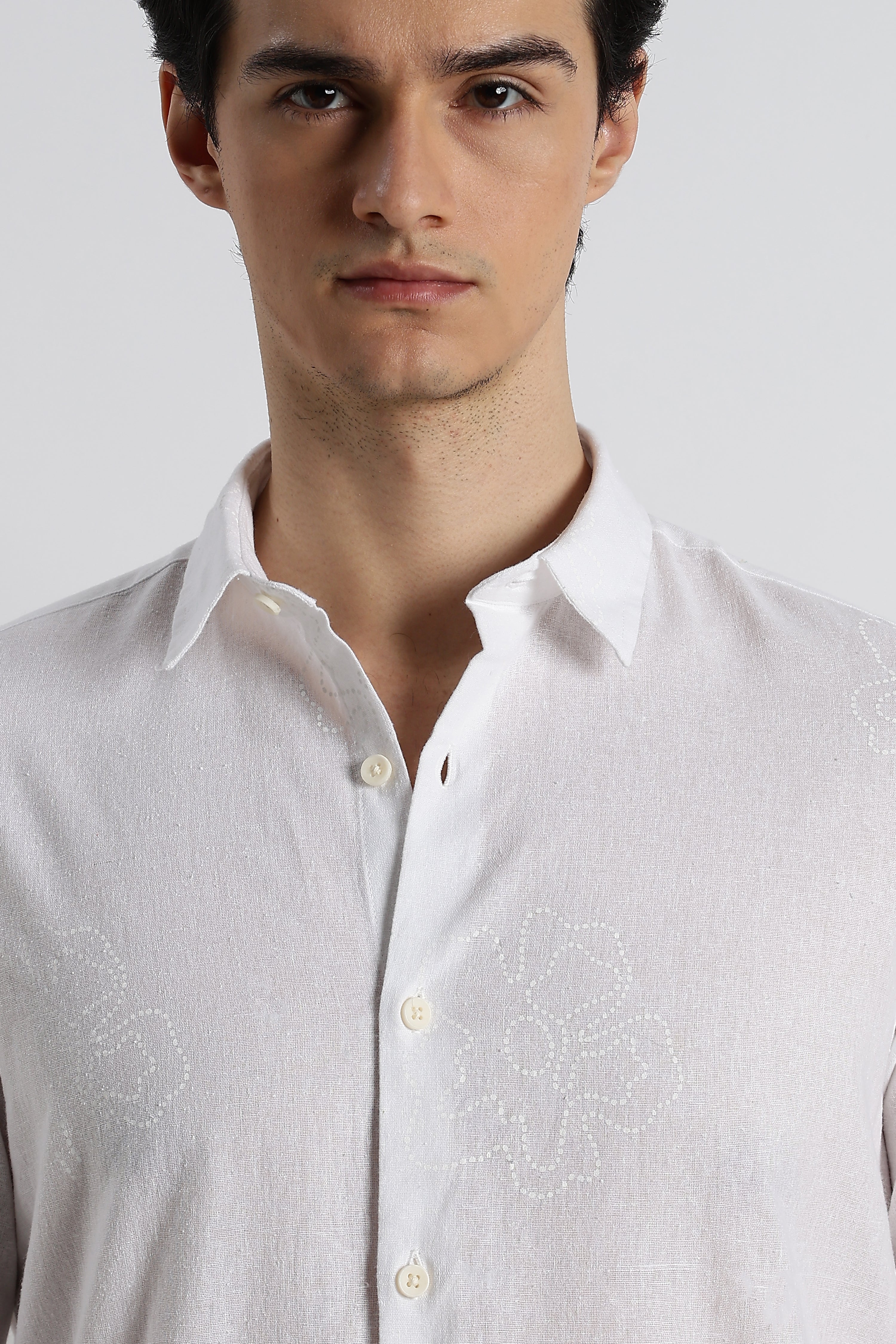 Men Floral Dot-Print Cotton Shirt