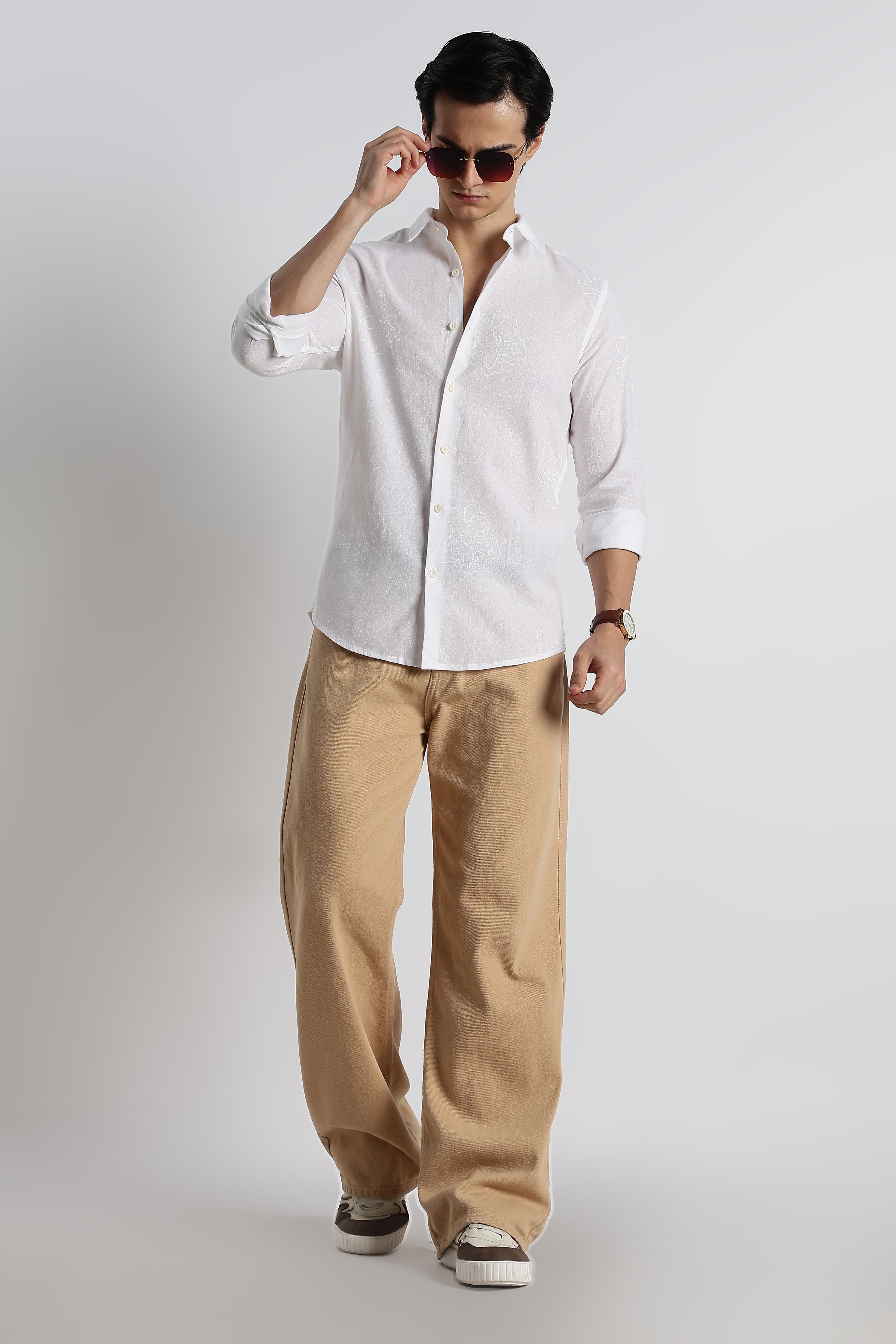 Men Floral Dot-Print Cotton Shirt