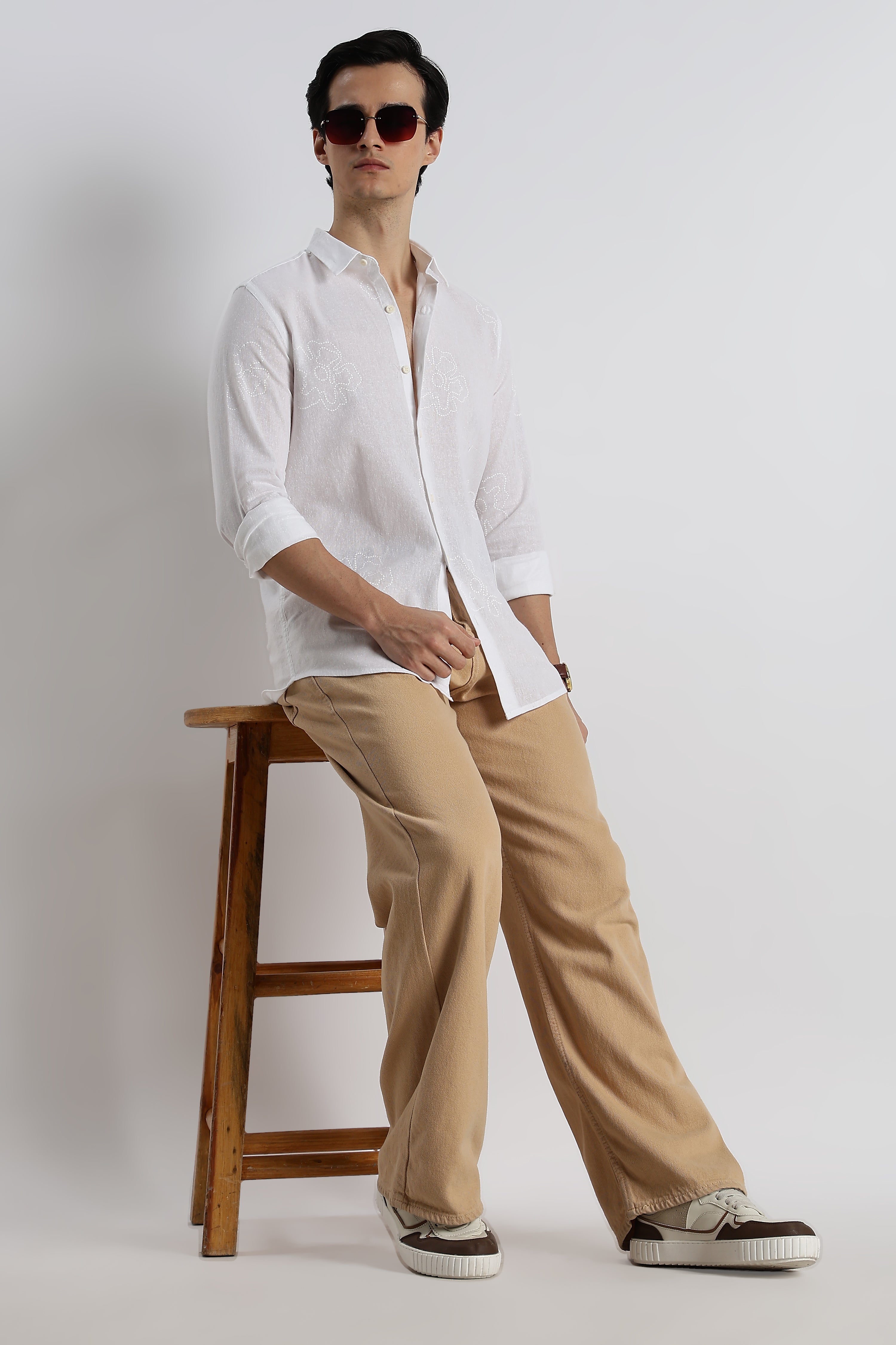 Men Floral Dot-Print Cotton Shirt