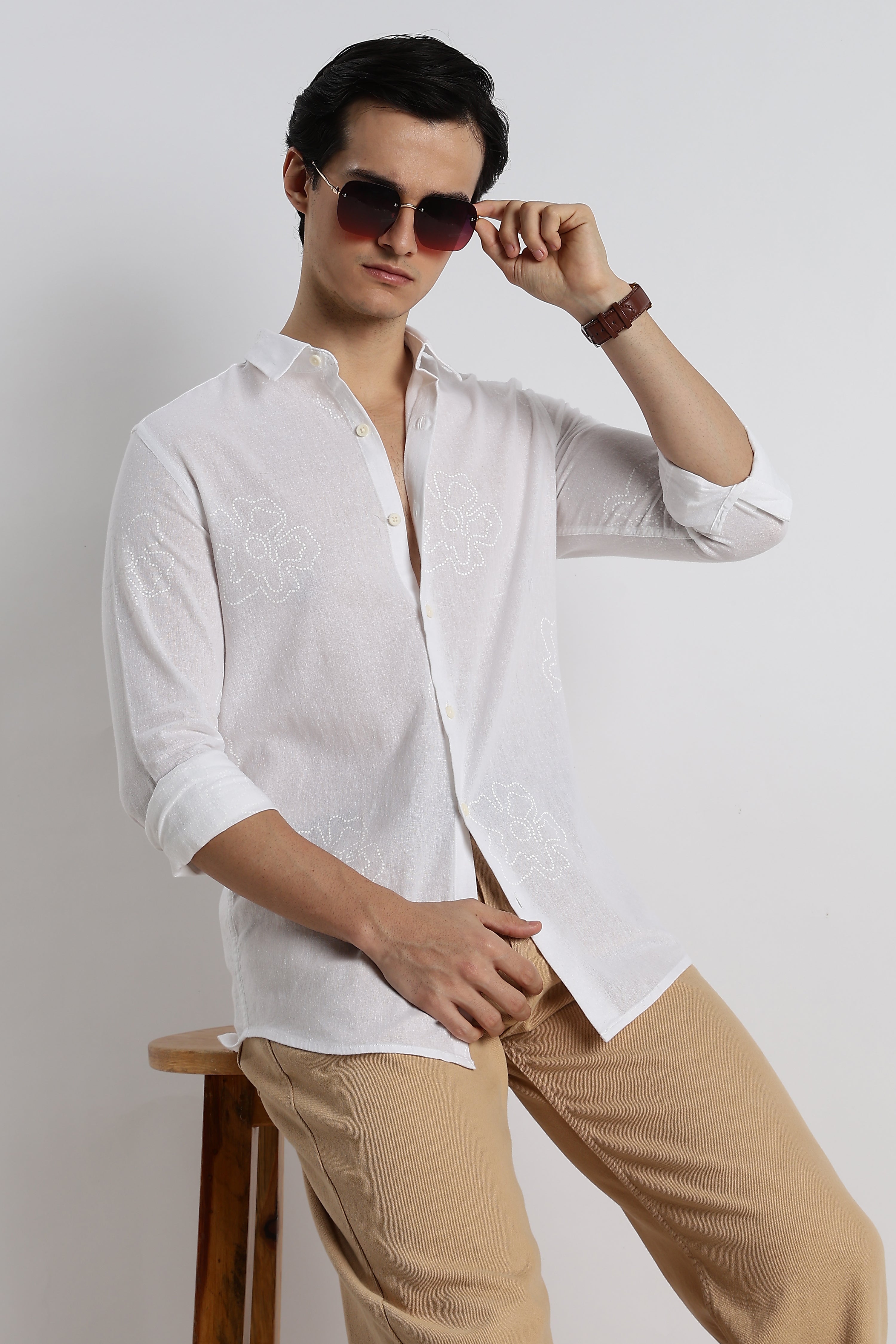 Men Floral Dot-Print Cotton Shirt