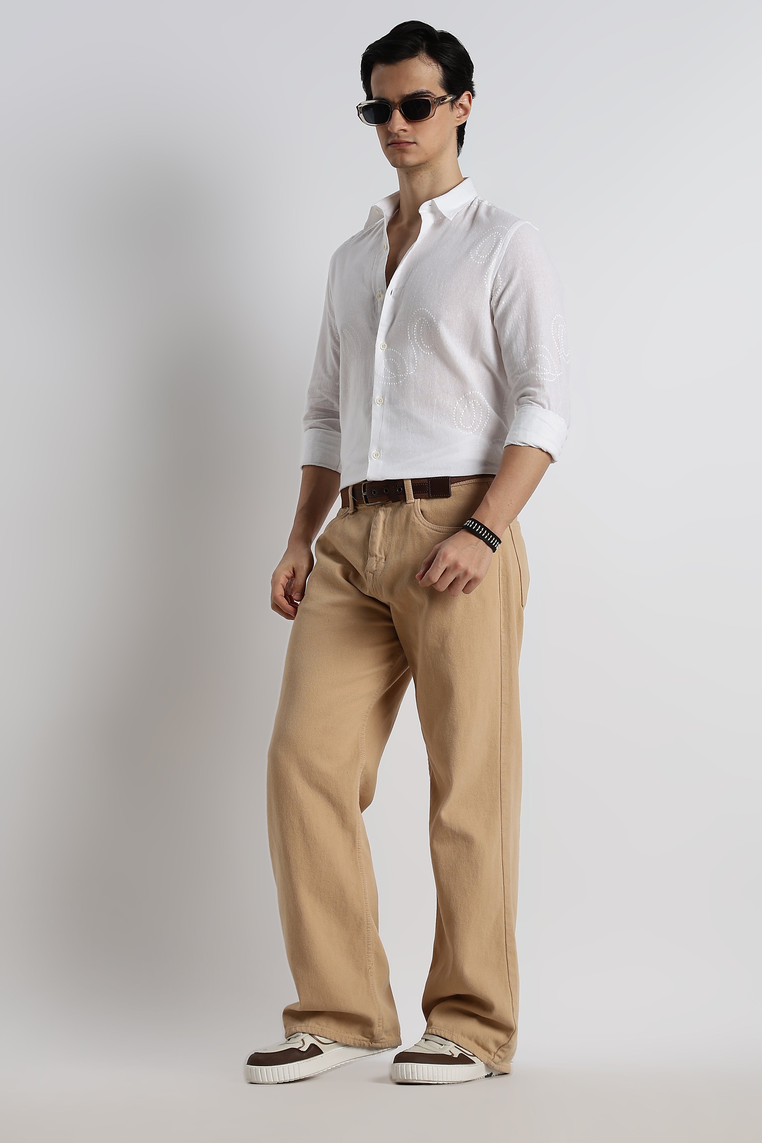 Men Dotted Swirl Printed Cotton Linen Shirt
