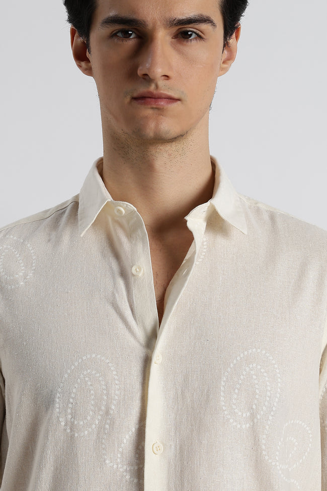 Men Dotted Swirl Printed Cotton Linen Shirt