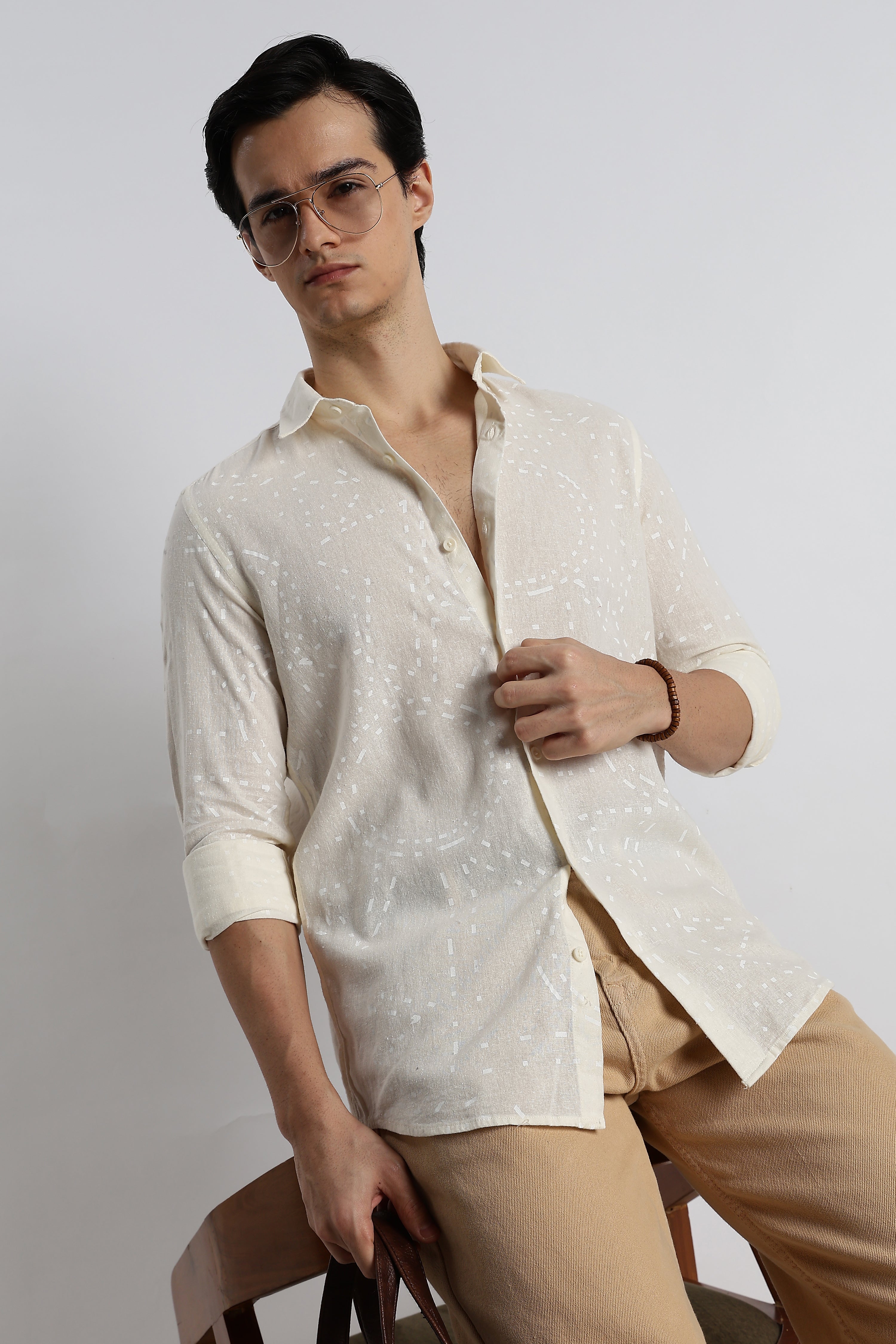 Men Abstract Geo-Print Cotton Shirt