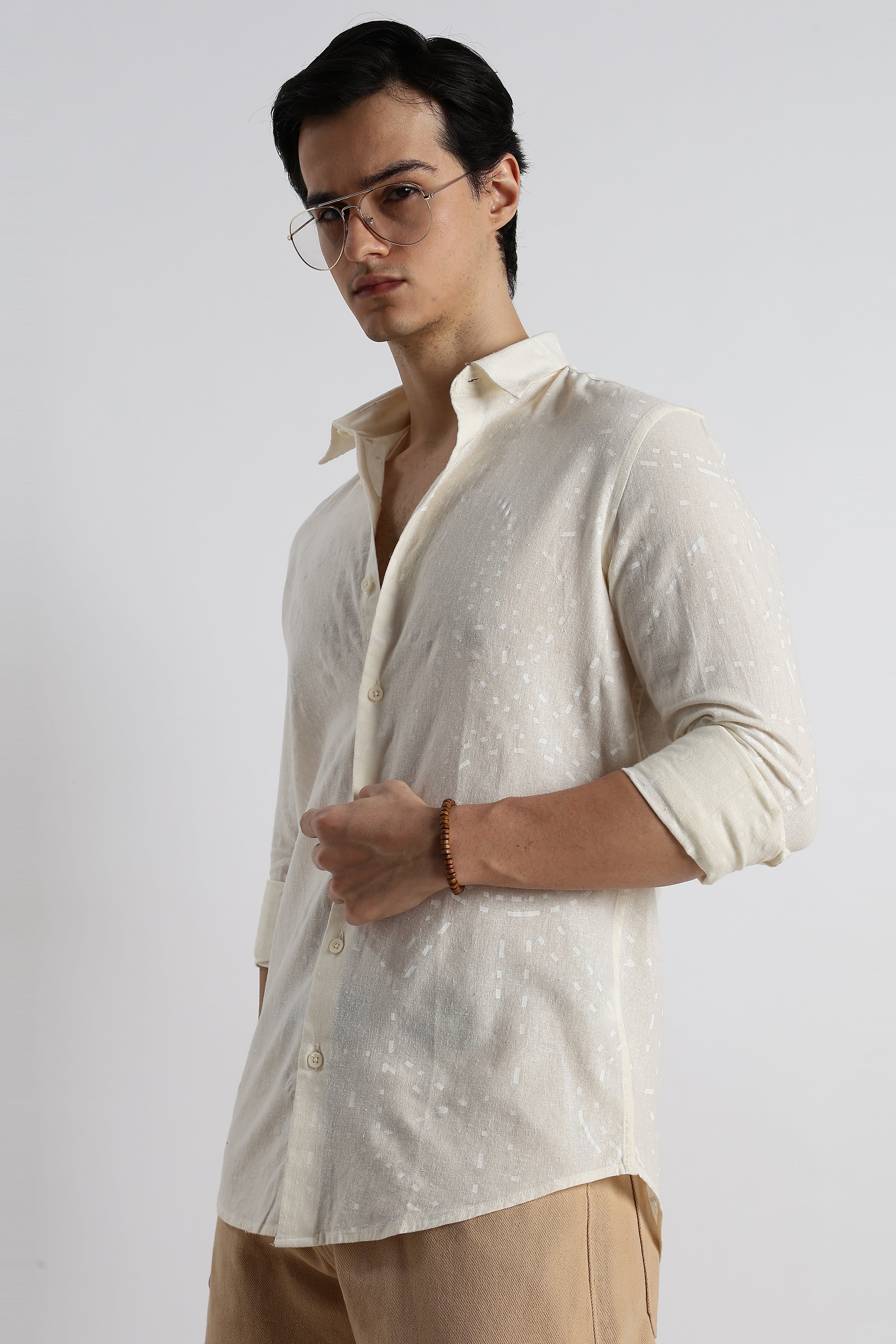 Men Abstract Geo-Print Cotton Shirt