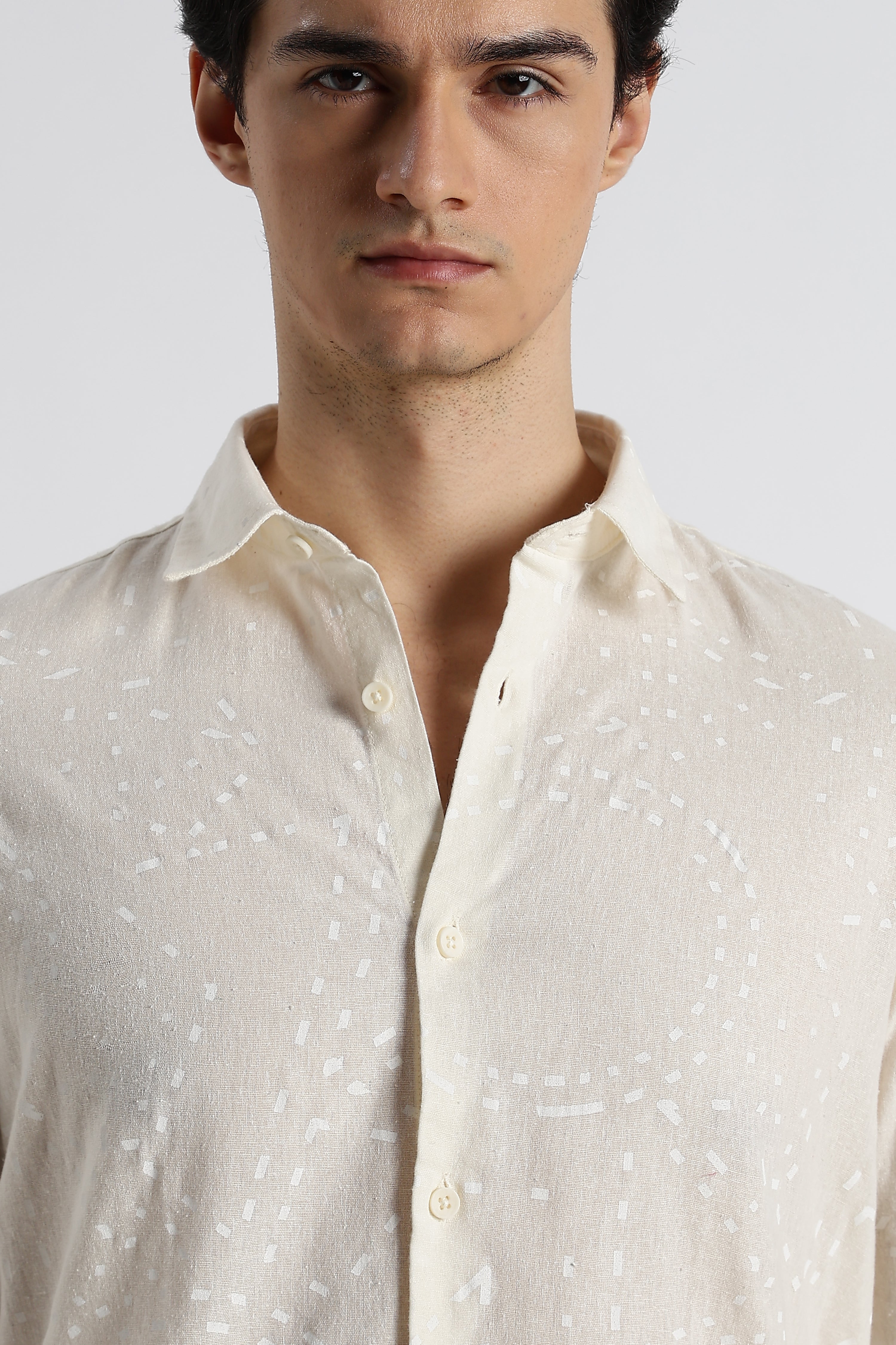 Men Abstract Geo-Print Cotton Shirt