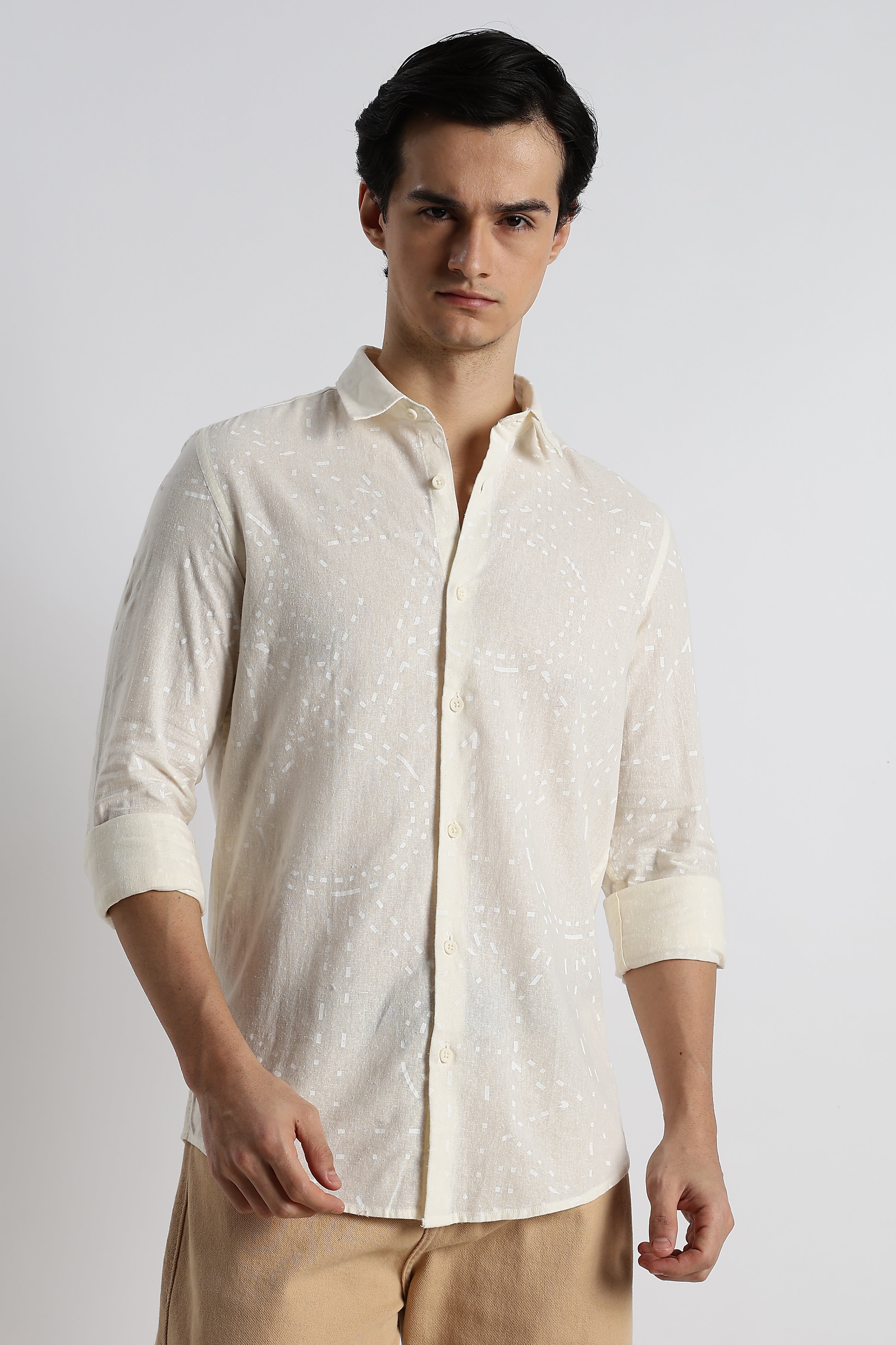 Men Abstract Geo-Print Cotton Shirt