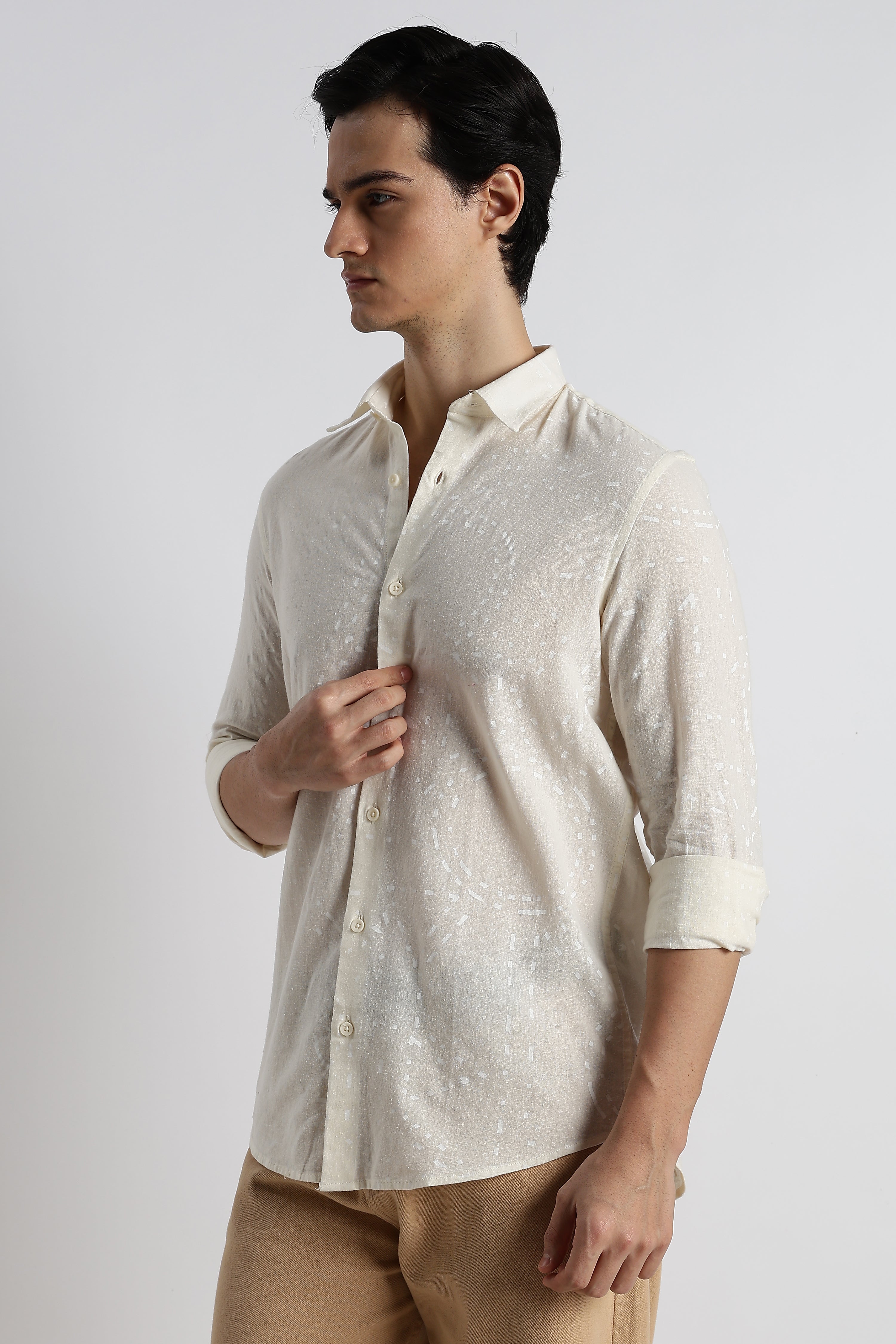 Men Abstract Geo-Print Cotton Shirt