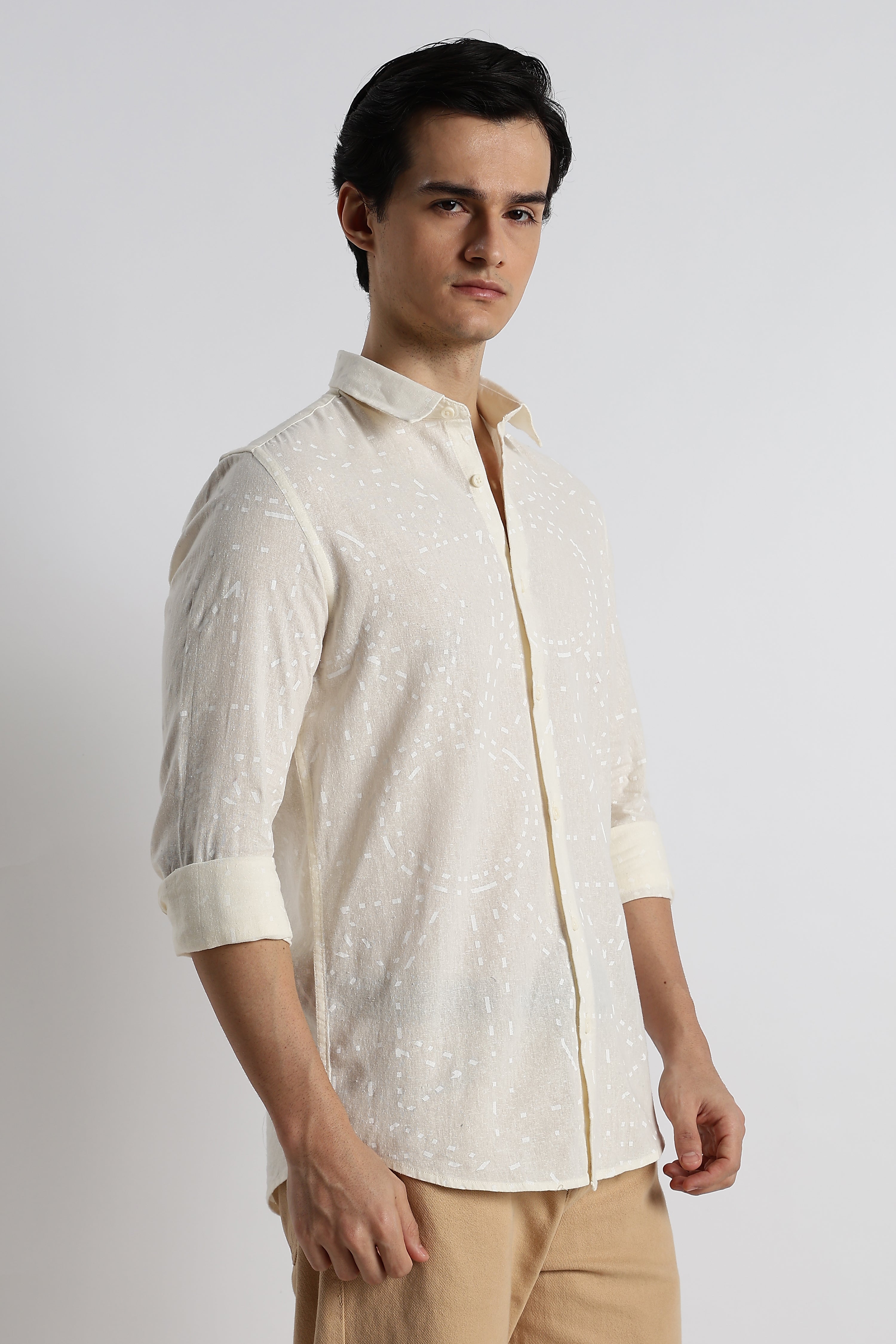 Men Abstract Geo-Print Cotton Shirt