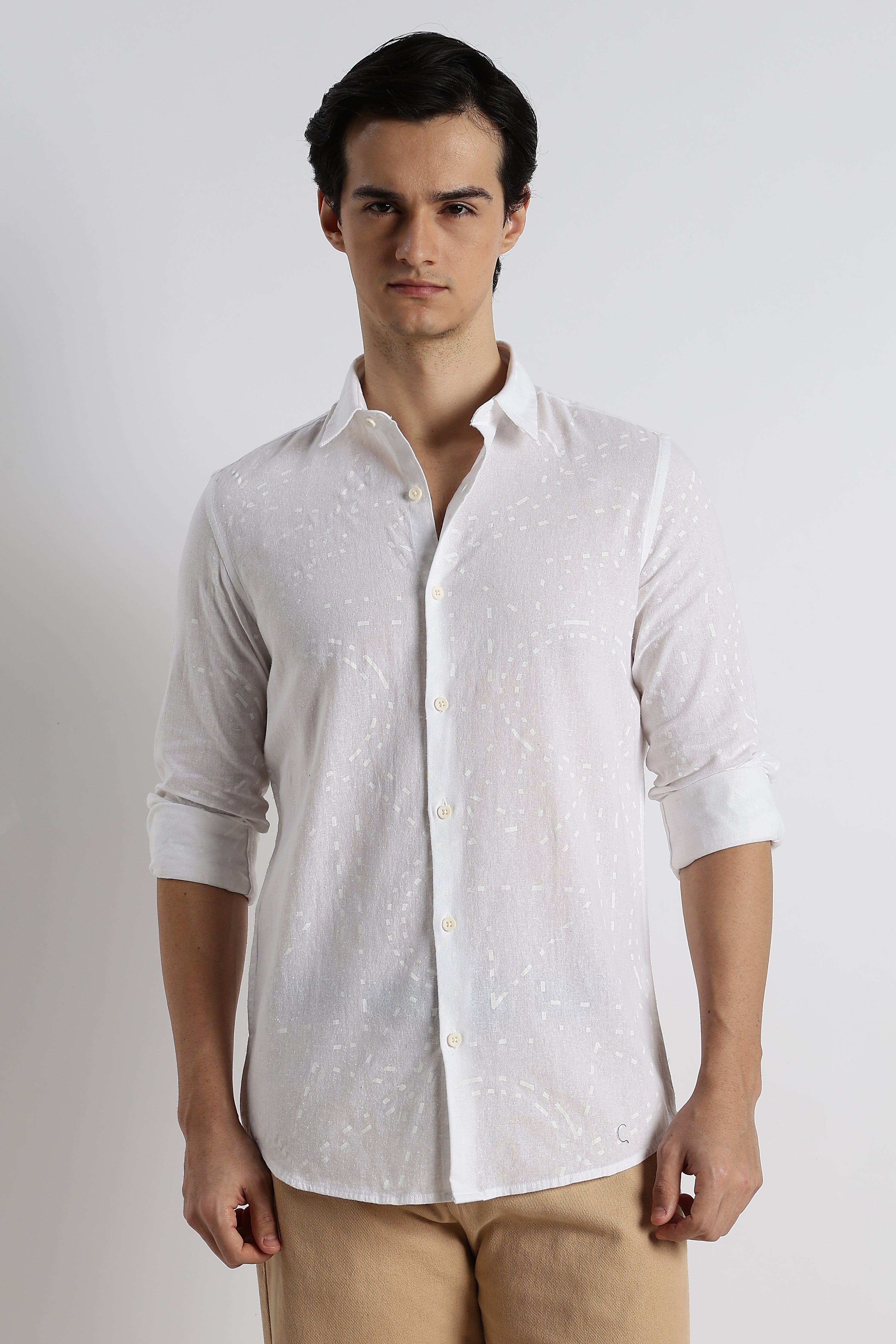 Men Abstract Geo-Print Cotton Shirt