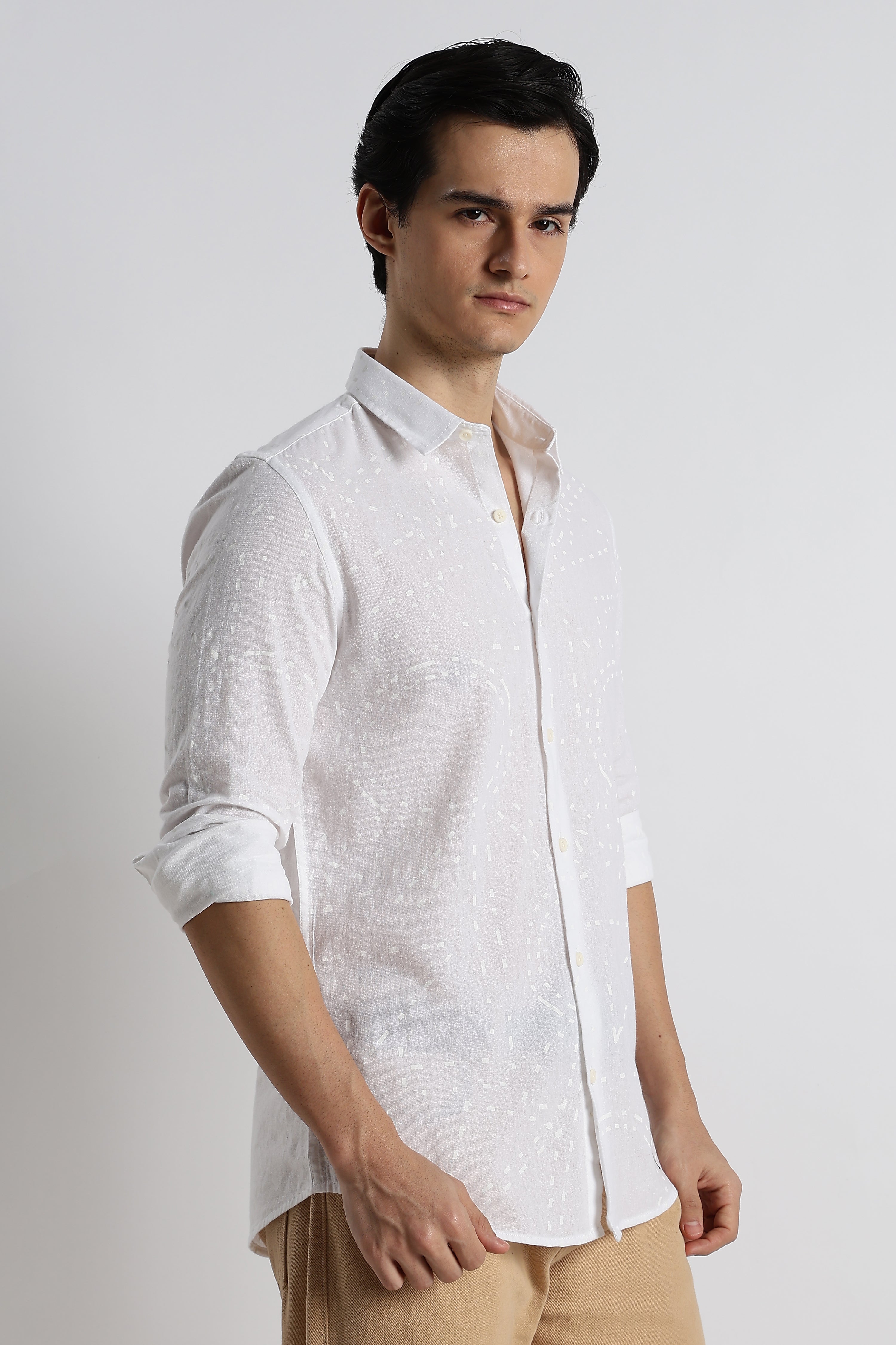 Men Abstract Geo-Print Cotton Shirt