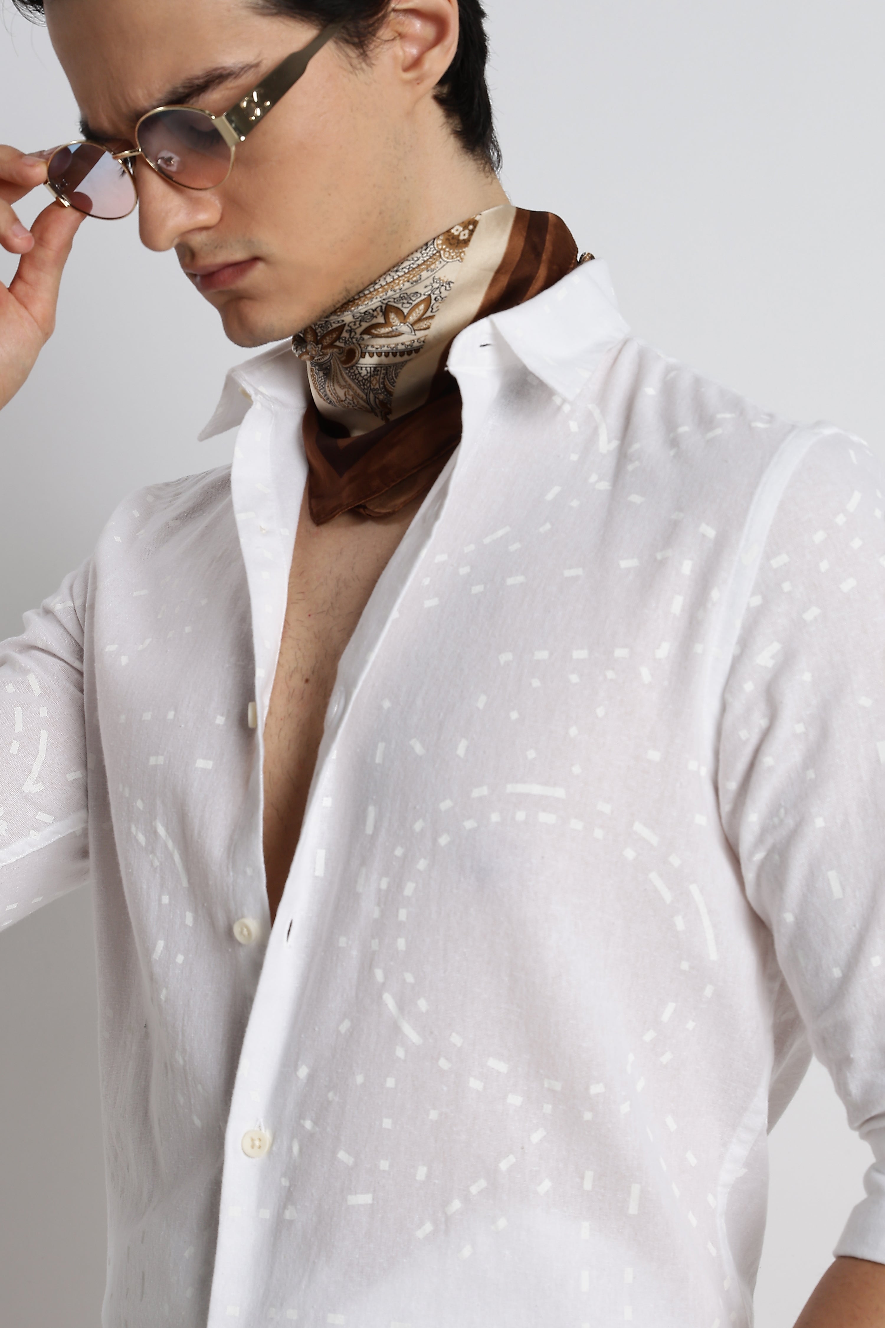 Men Abstract Geo-Print Cotton Shirt