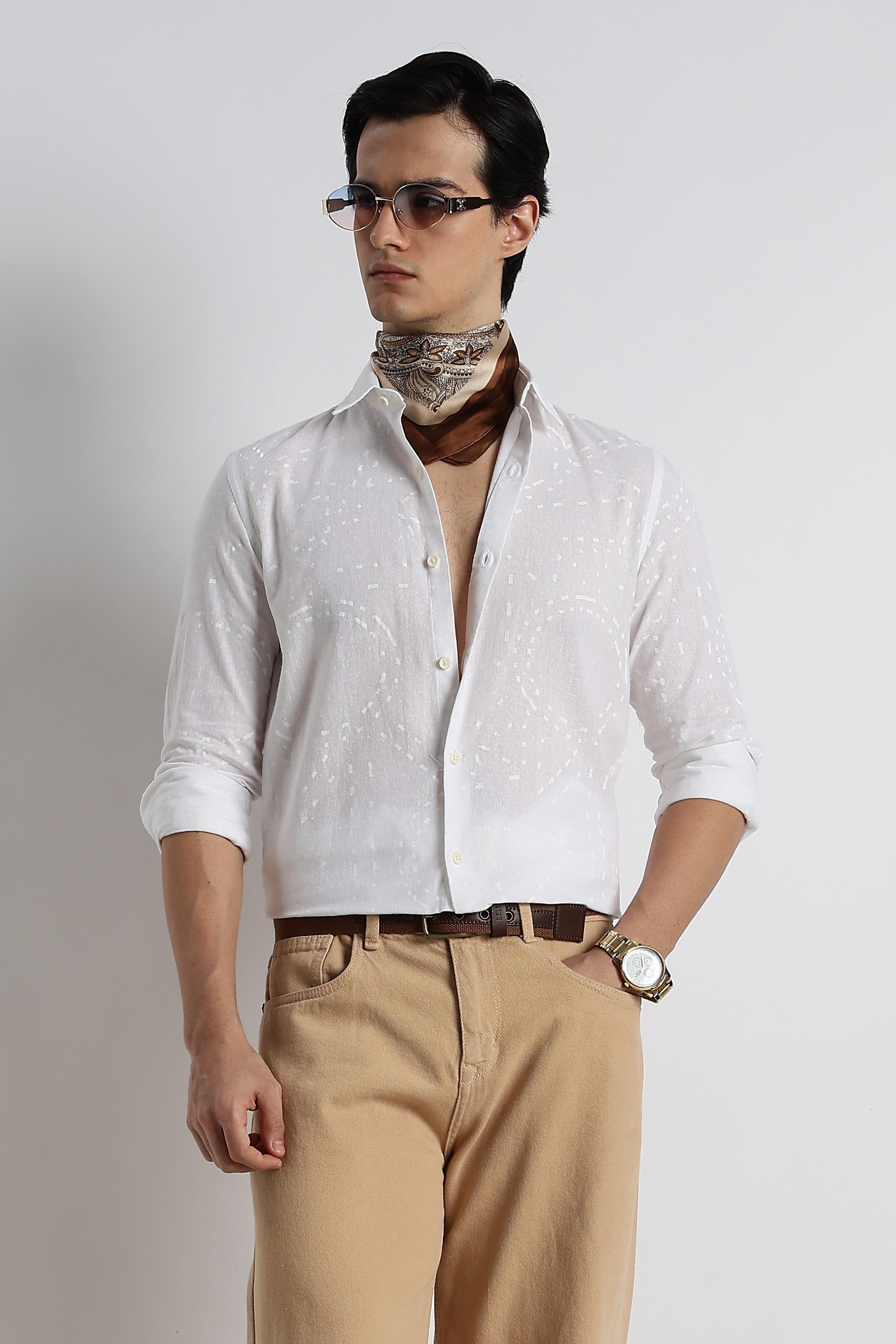 Men Abstract Geo-Print Cotton Shirt
