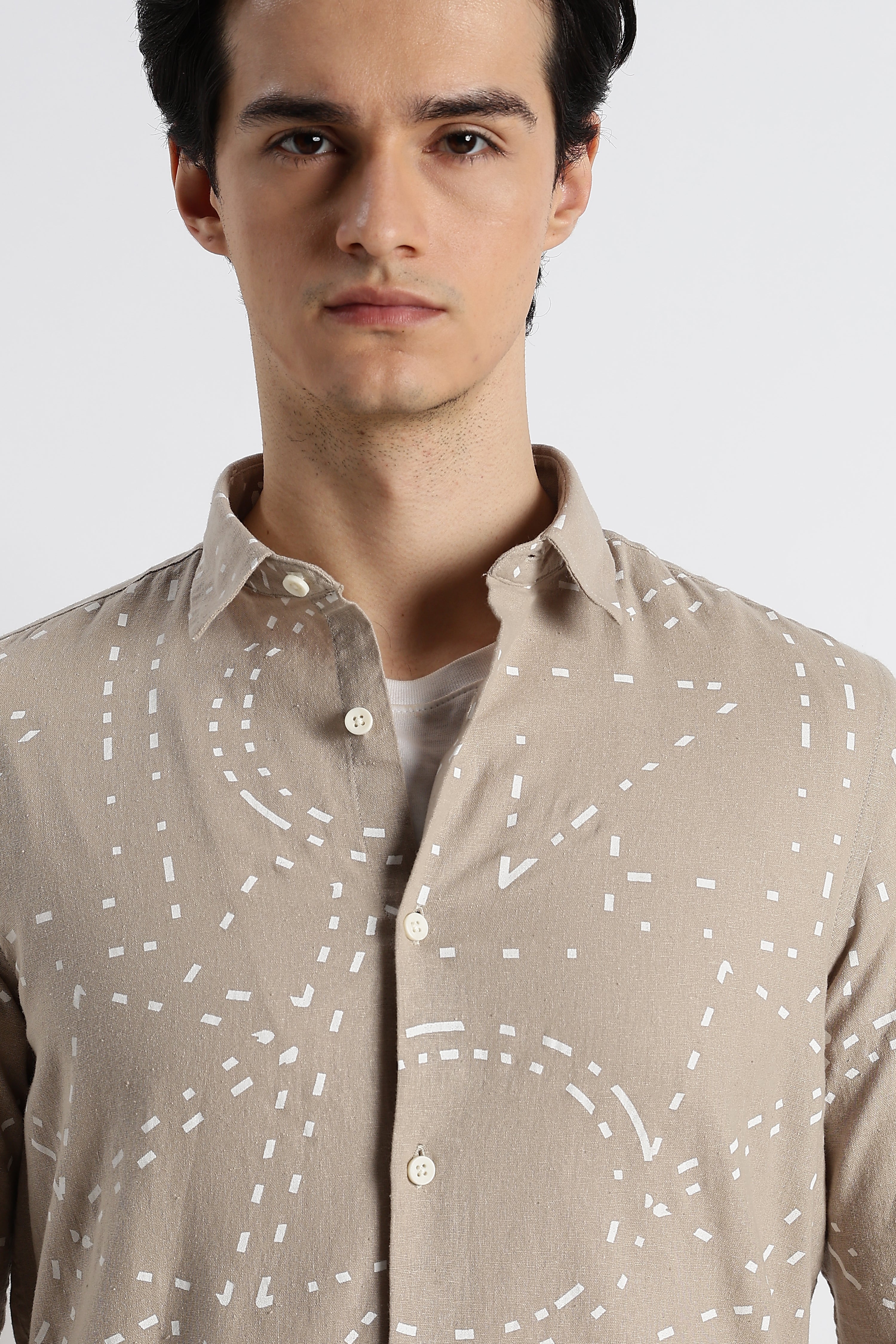 Men Abstract Geo-Print Cotton Shirt