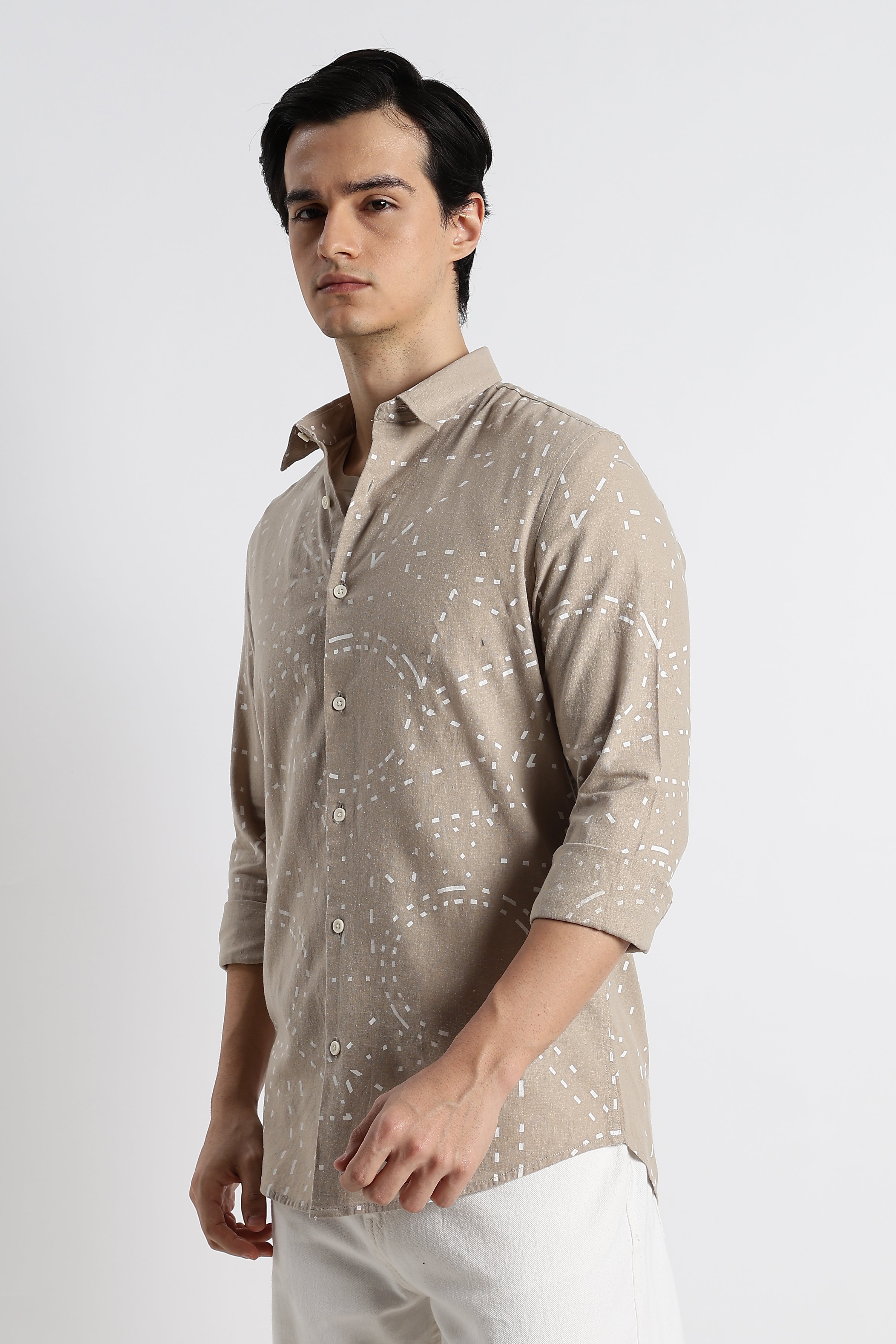 Men Abstract Geo-Print Cotton Shirt