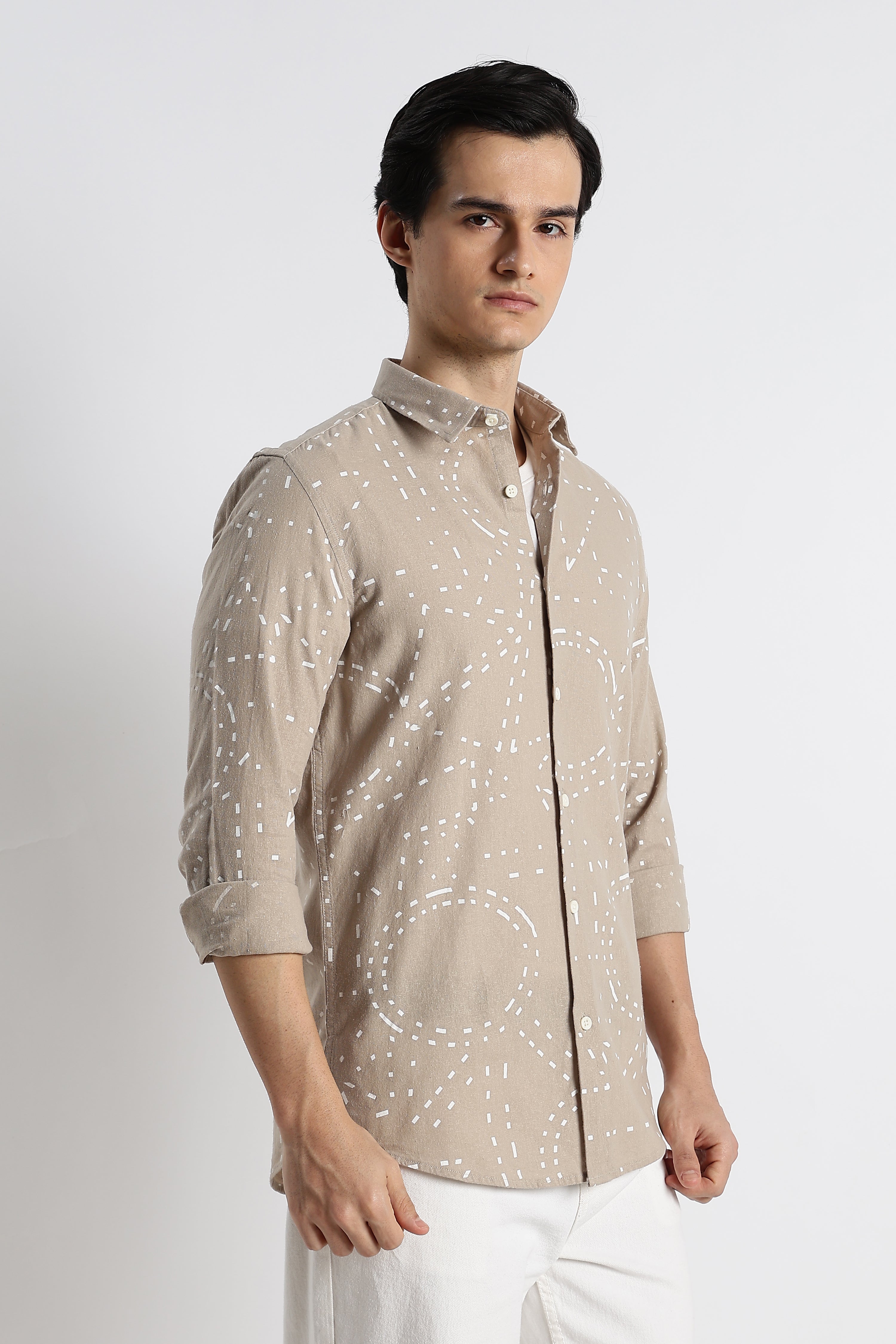 Men Abstract Geo-Print Cotton Shirt