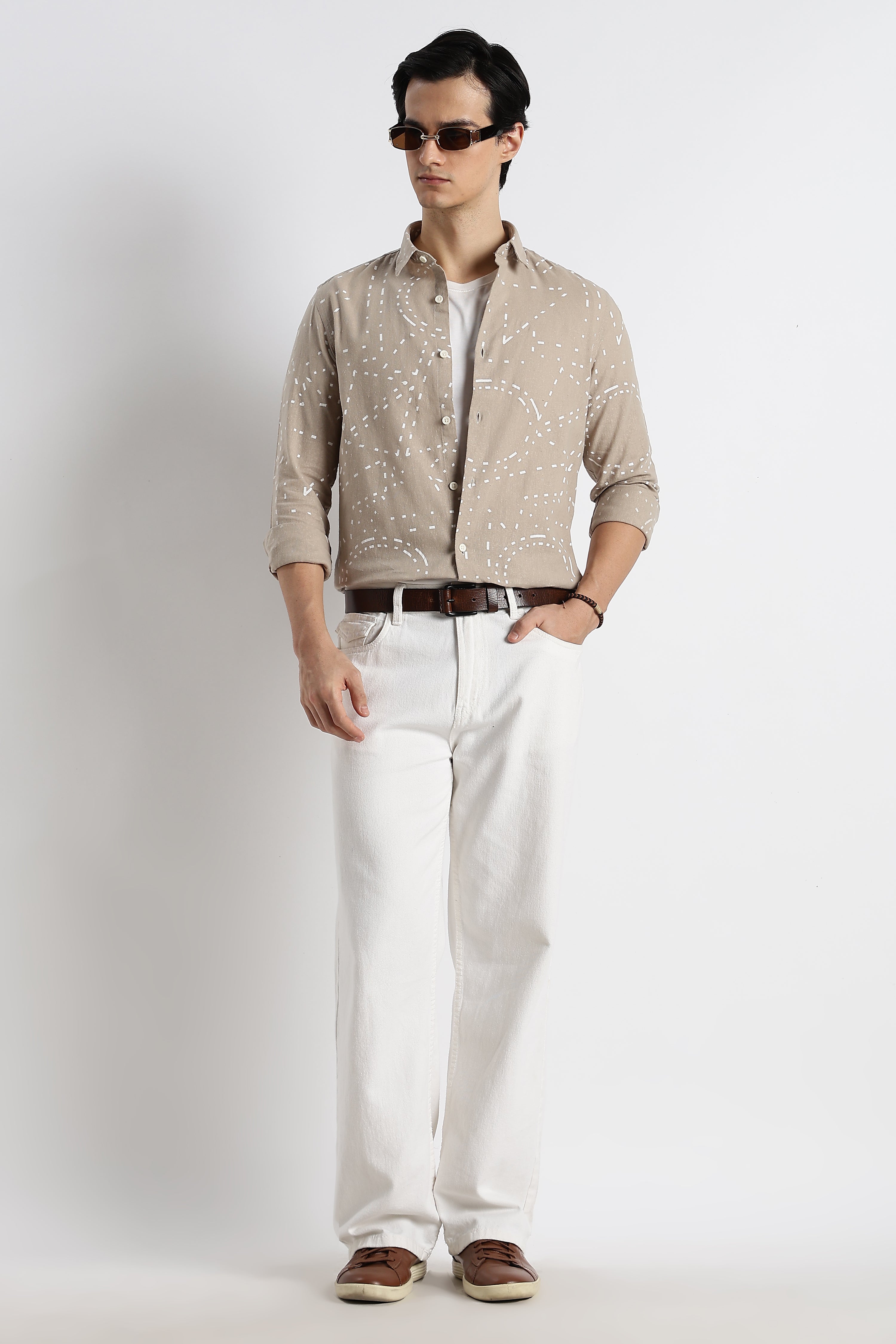 Men Abstract Geo-Print Cotton Shirt