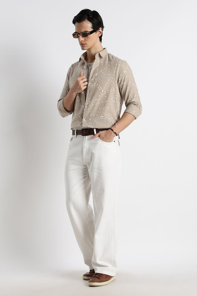 Men Abstract Geo-Print Cotton Shirt