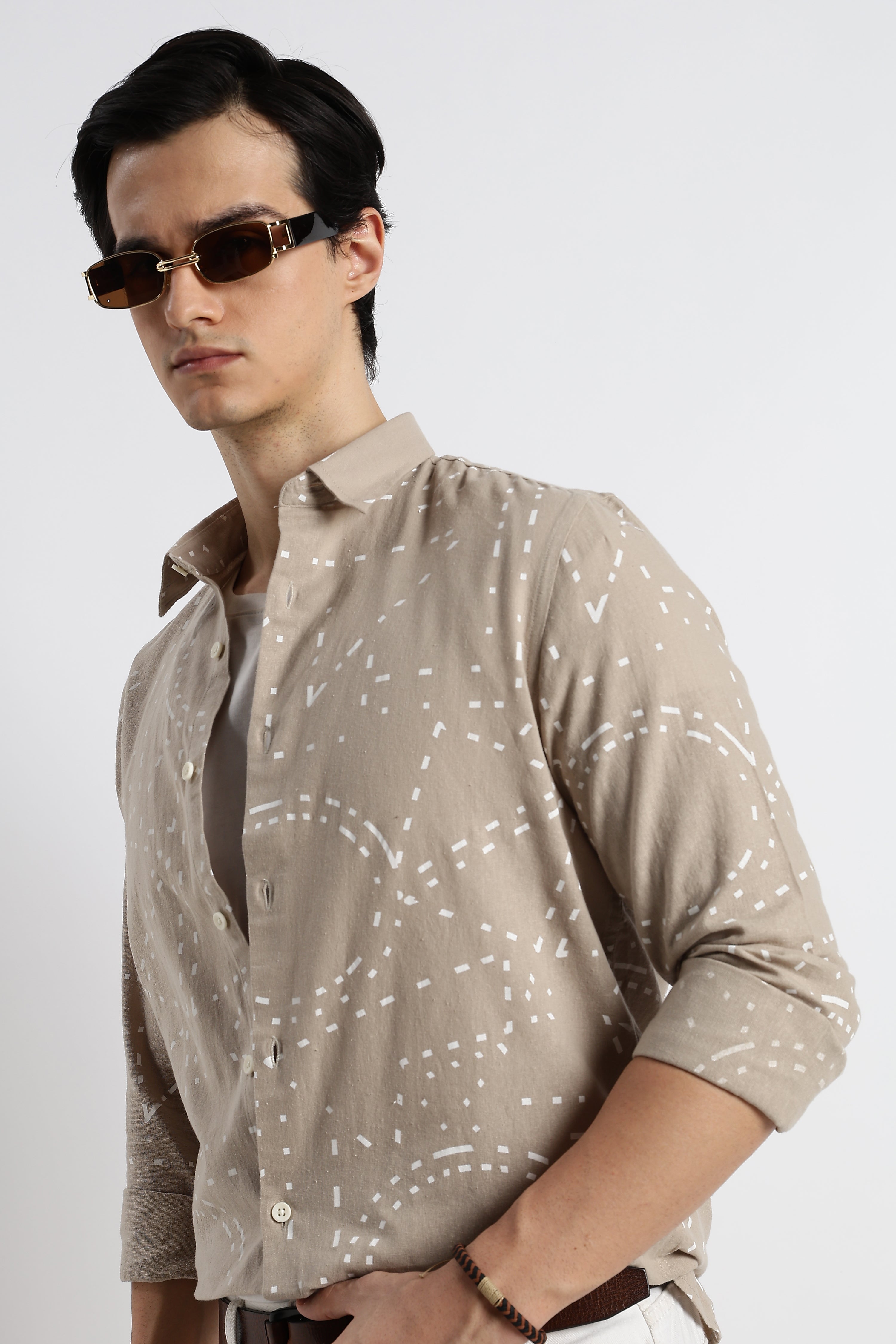 Men Abstract Geo-Print Cotton Shirt