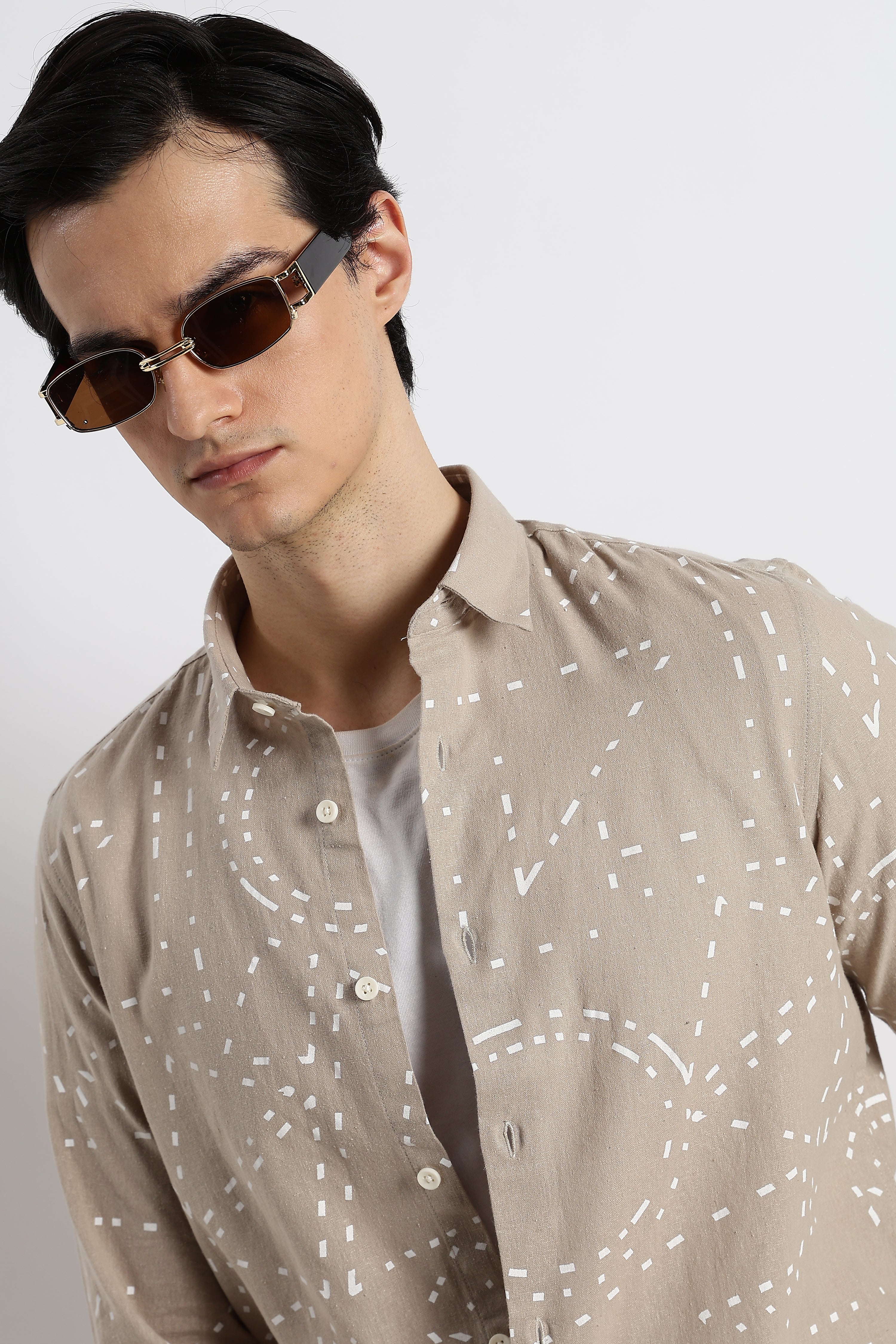 Men Abstract Geo-Print Cotton Shirt