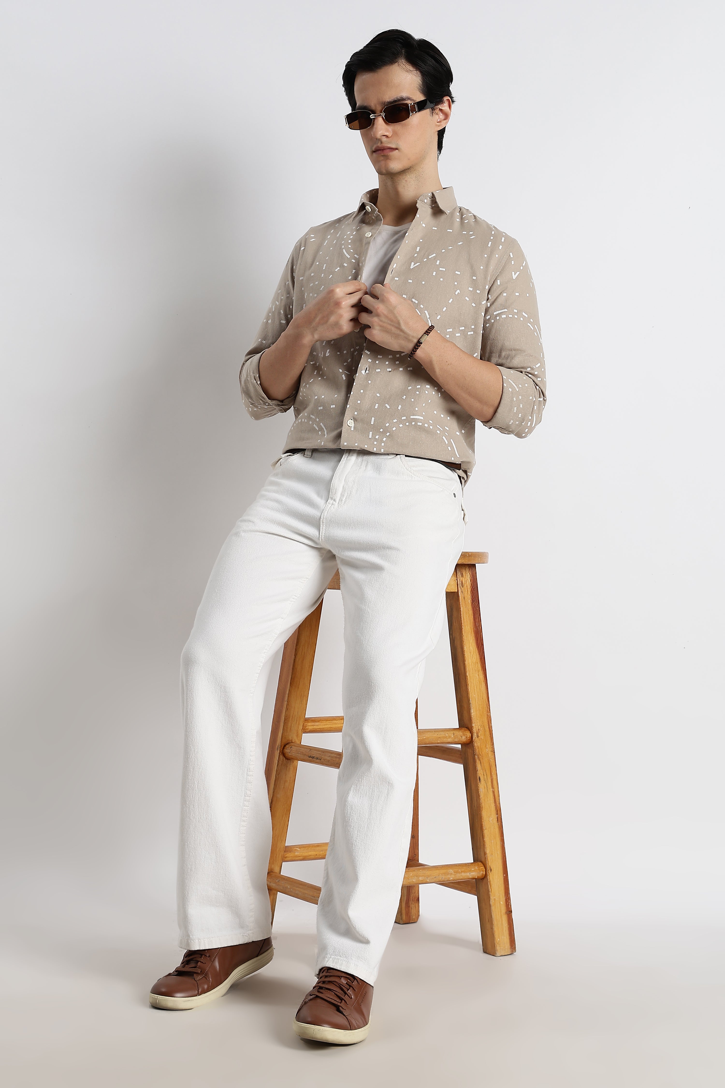 Men Abstract Geo-Print Cotton Shirt