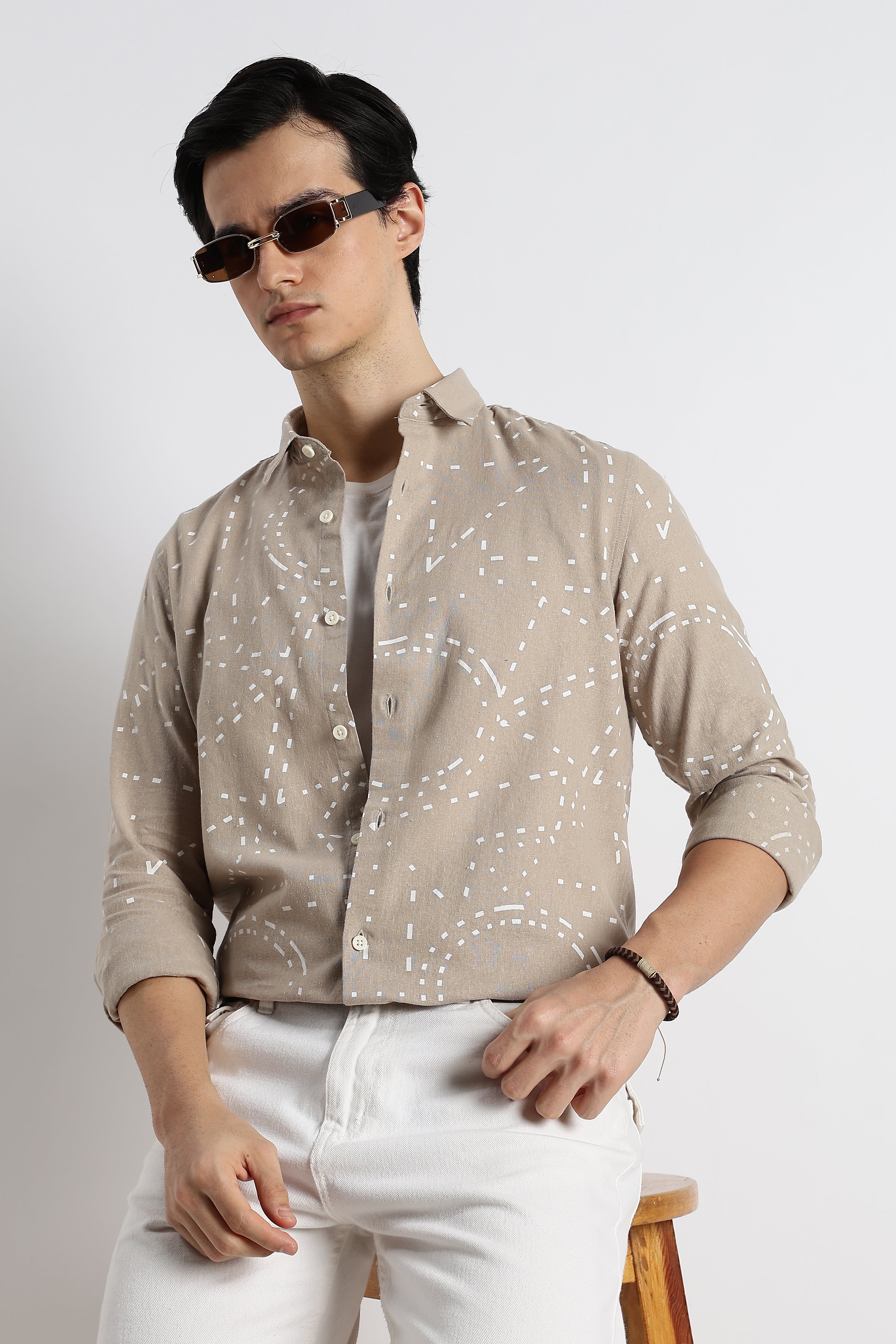 Men Abstract Geo-Print Cotton Shirt