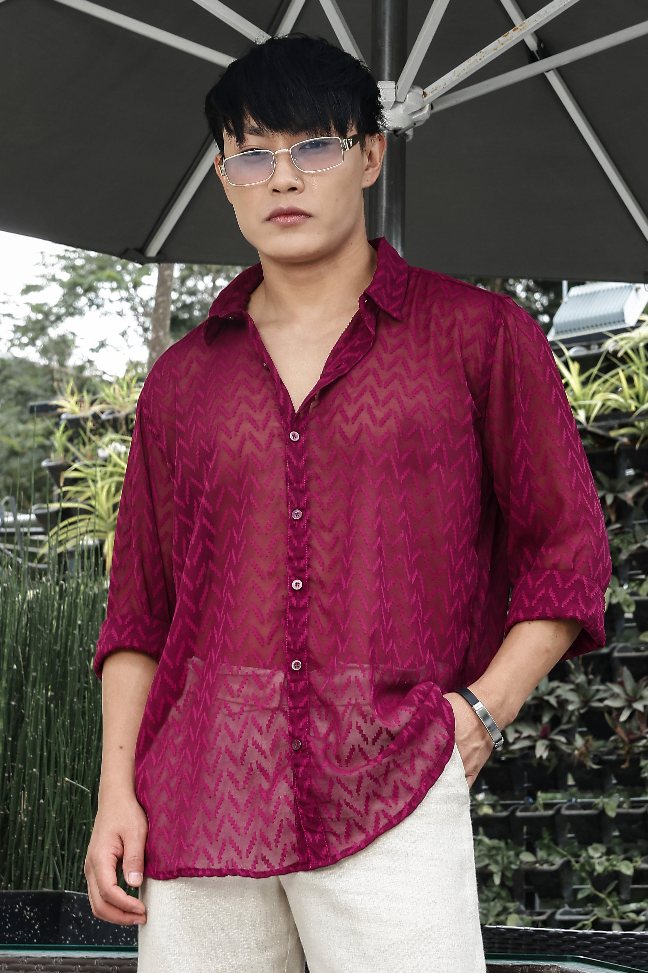 Men Pink Georgette Shirt