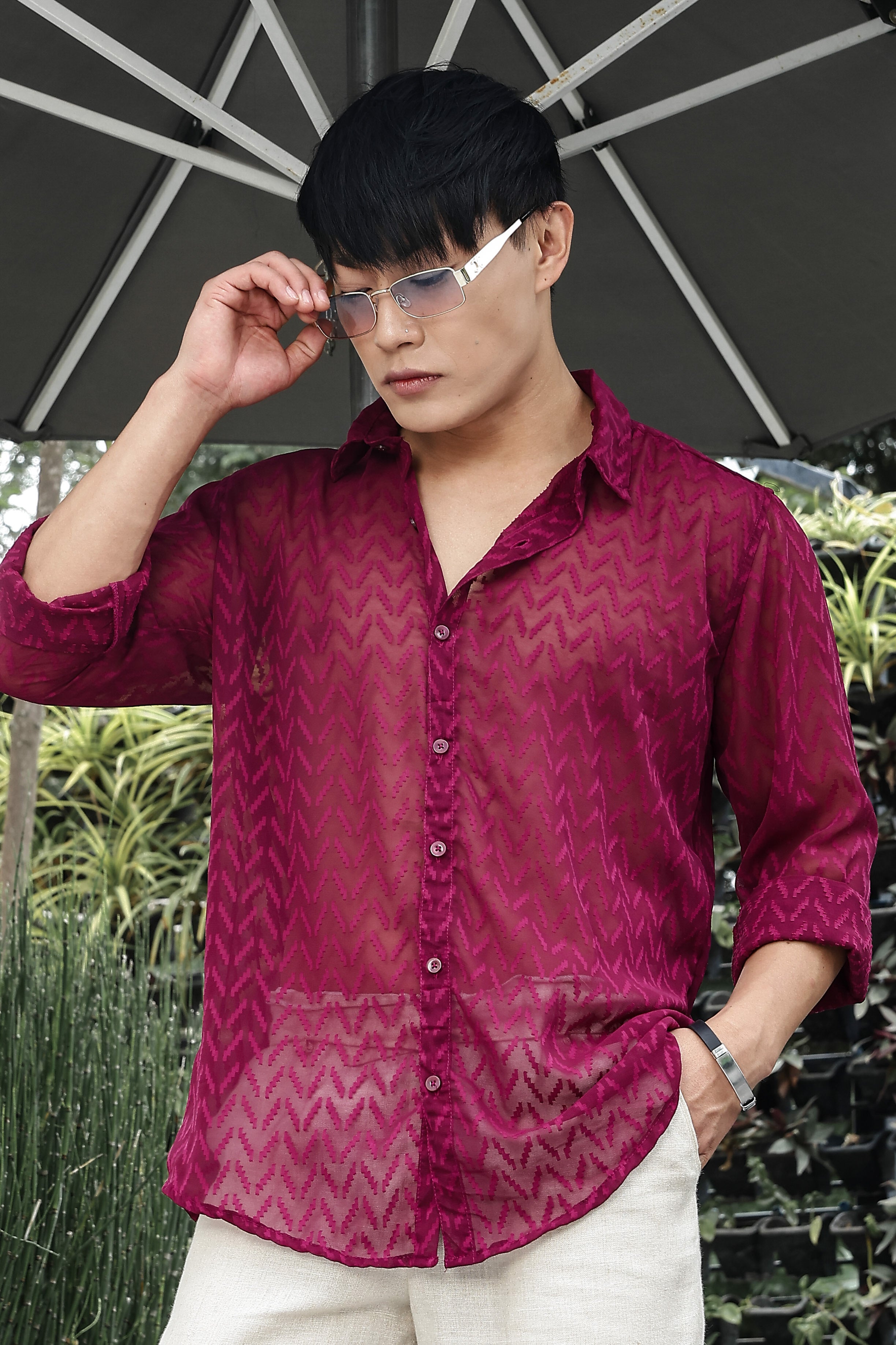 Men Pink Georgette Shirt