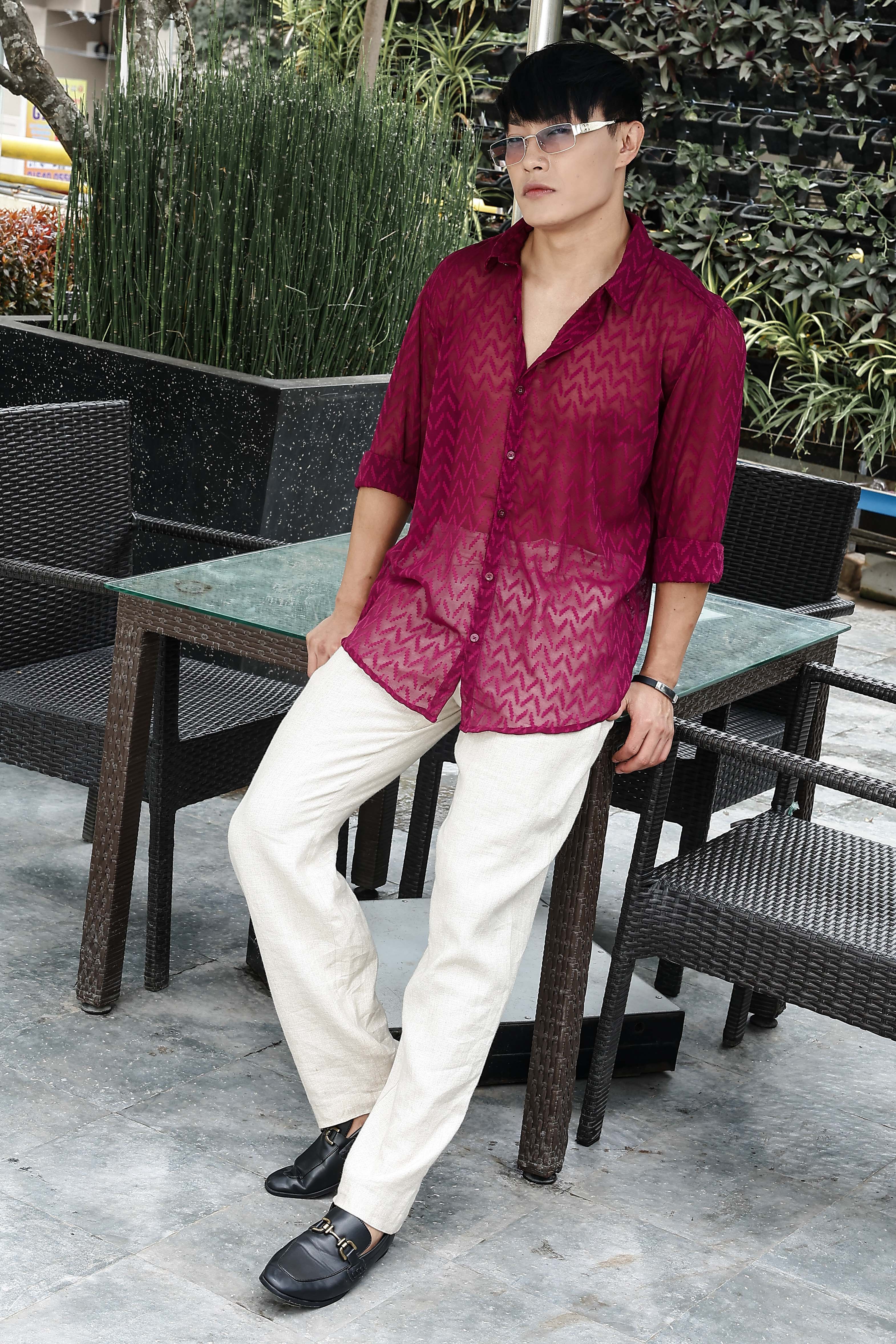 Men Pink Georgette Shirt