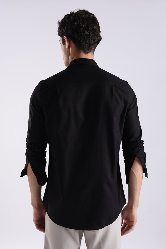 Men Black Oxford Solid Shirt