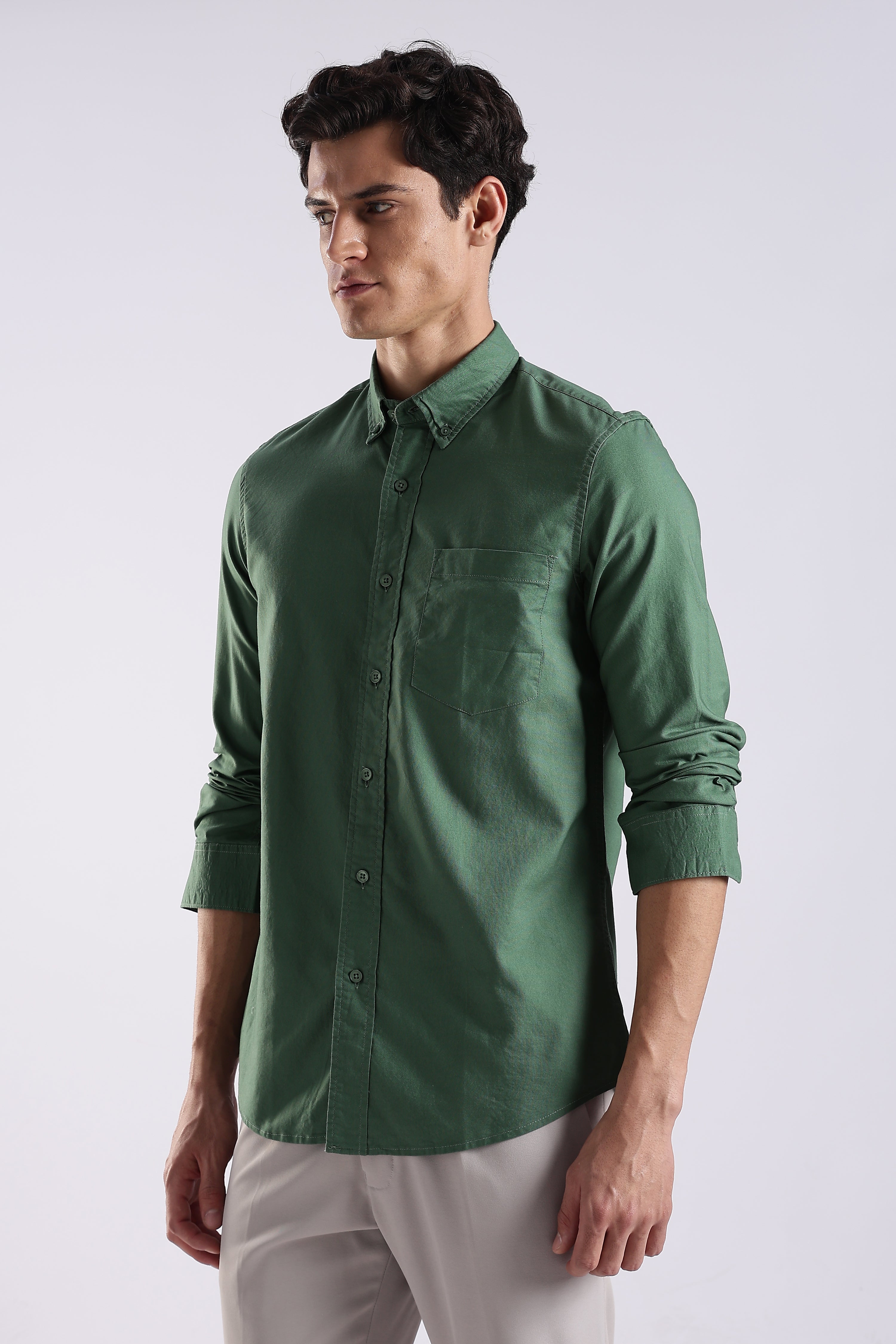 Men Green Oxford Solid Shirt