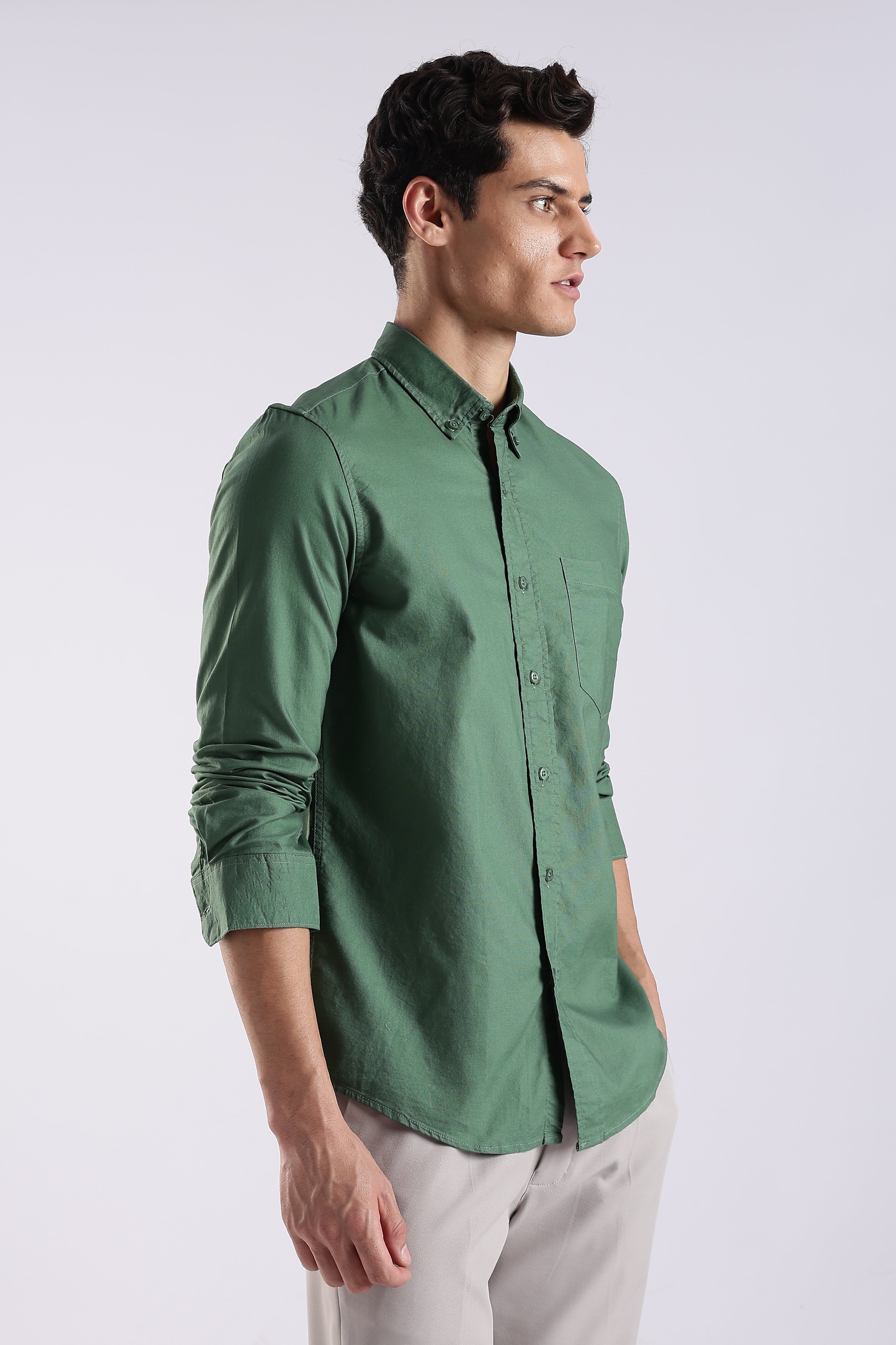 Men Green Oxford Solid Shirt