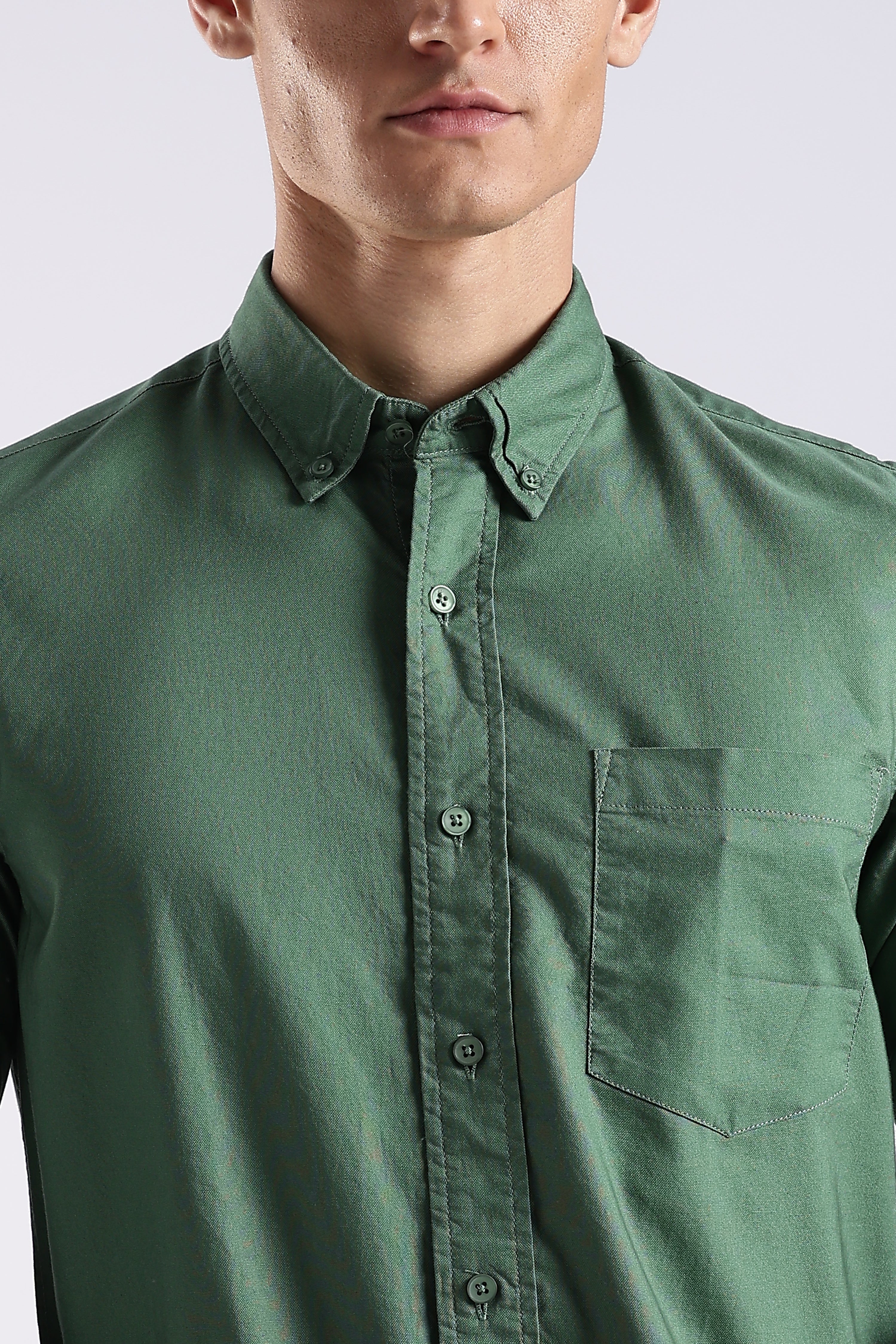 Men Green Oxford Solid Shirt