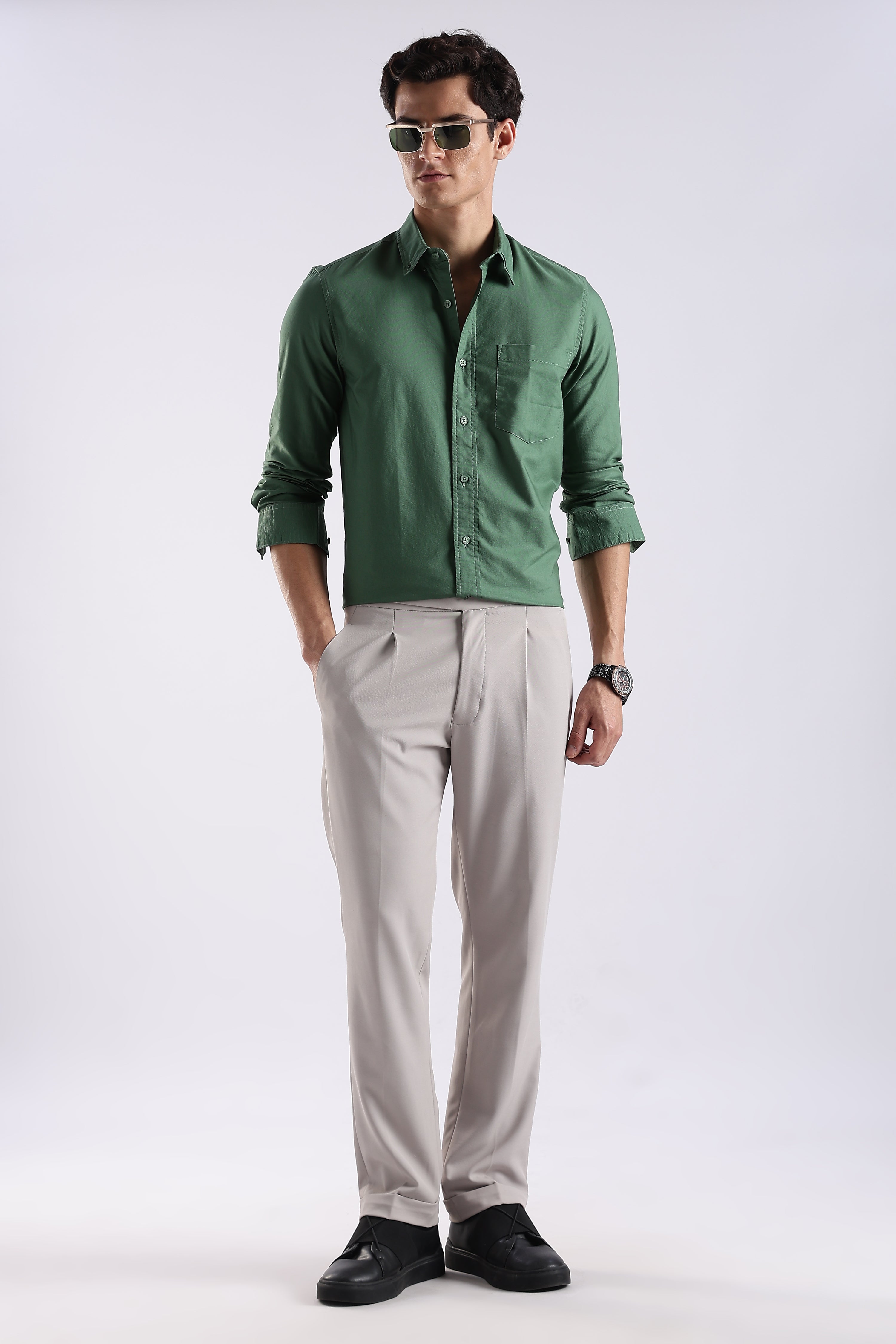 Men Green Oxford Solid Shirt
