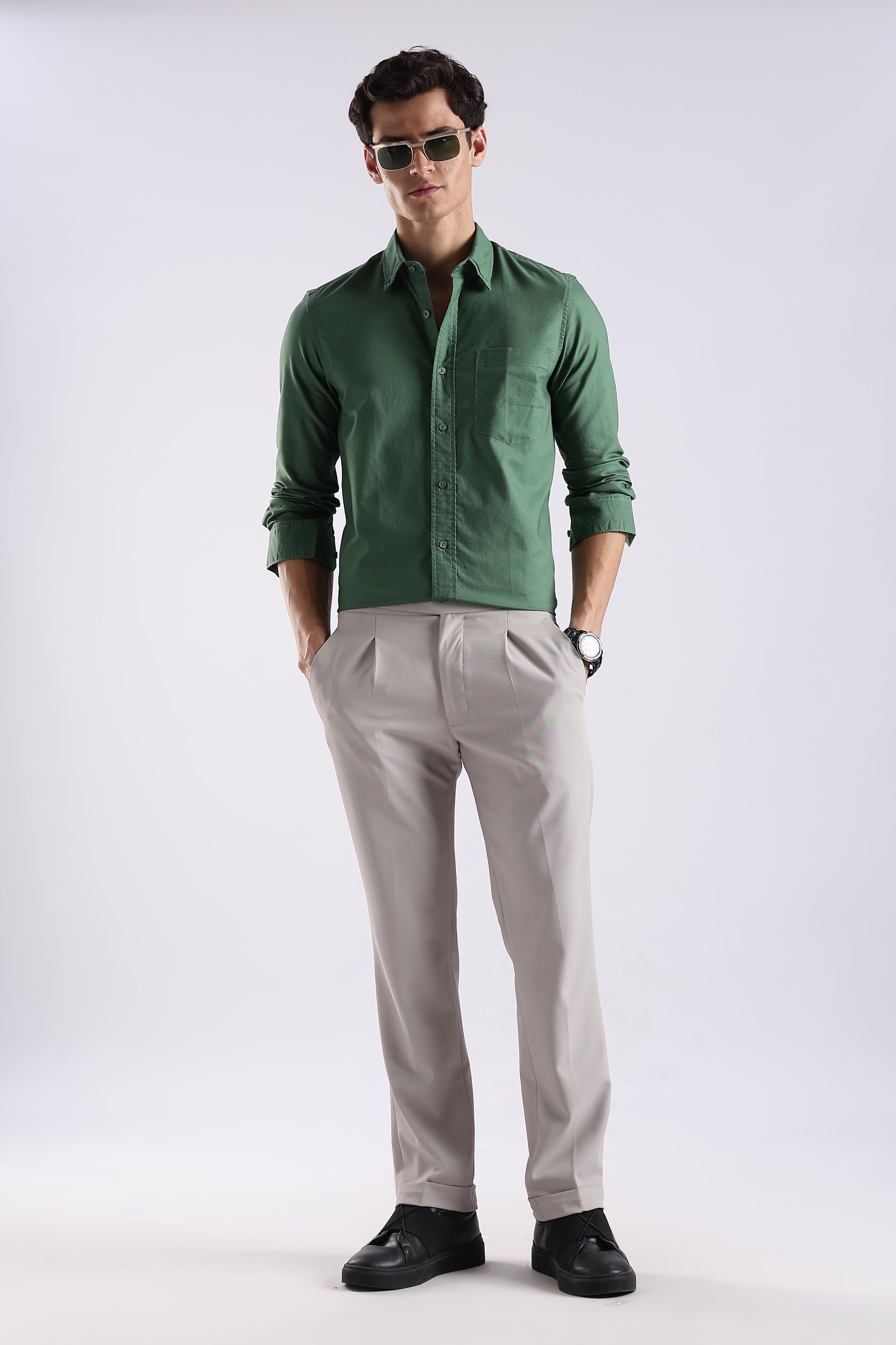 Men Green Oxford Solid Shirt