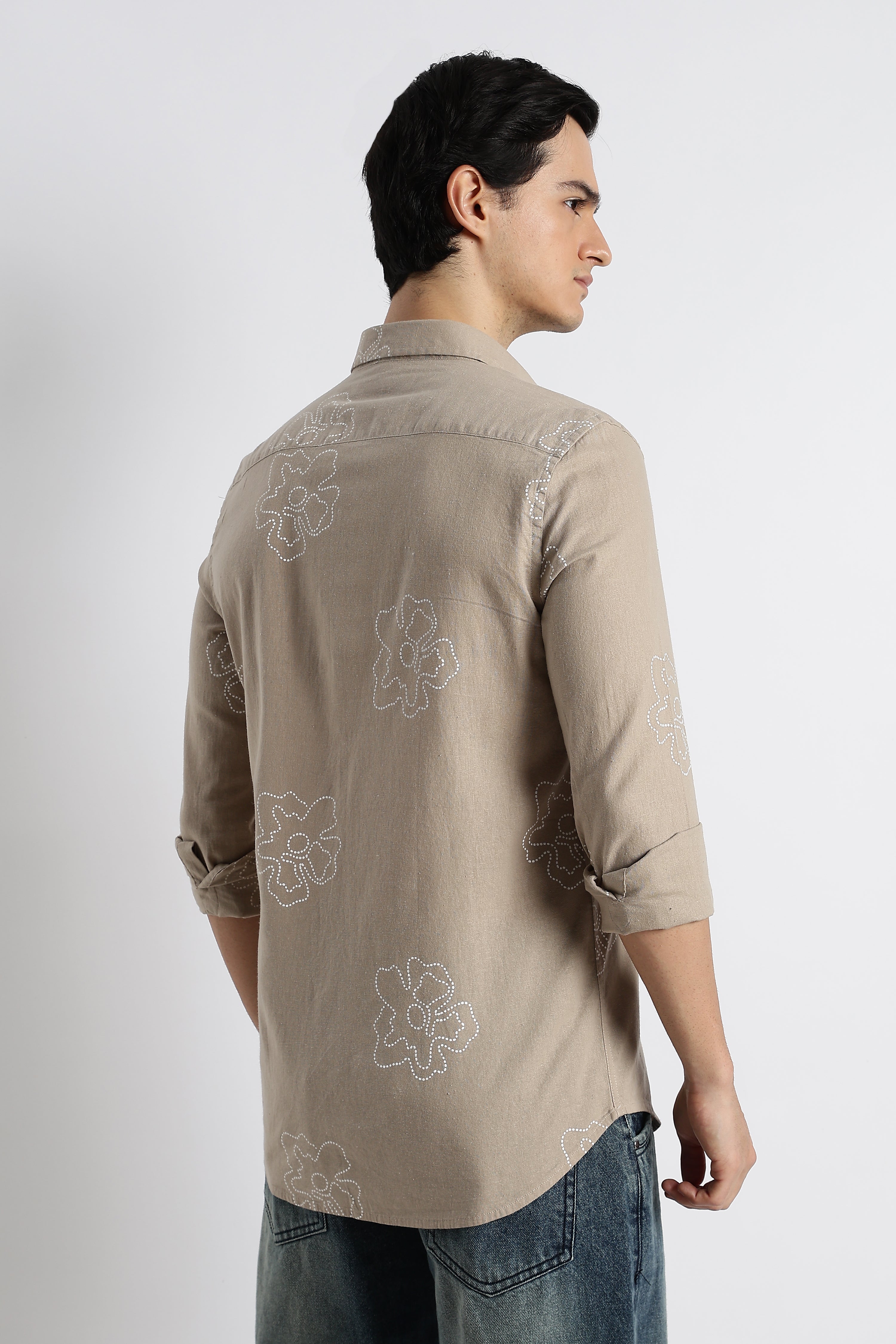 Men Floral Dot-Print Cotton Shirt