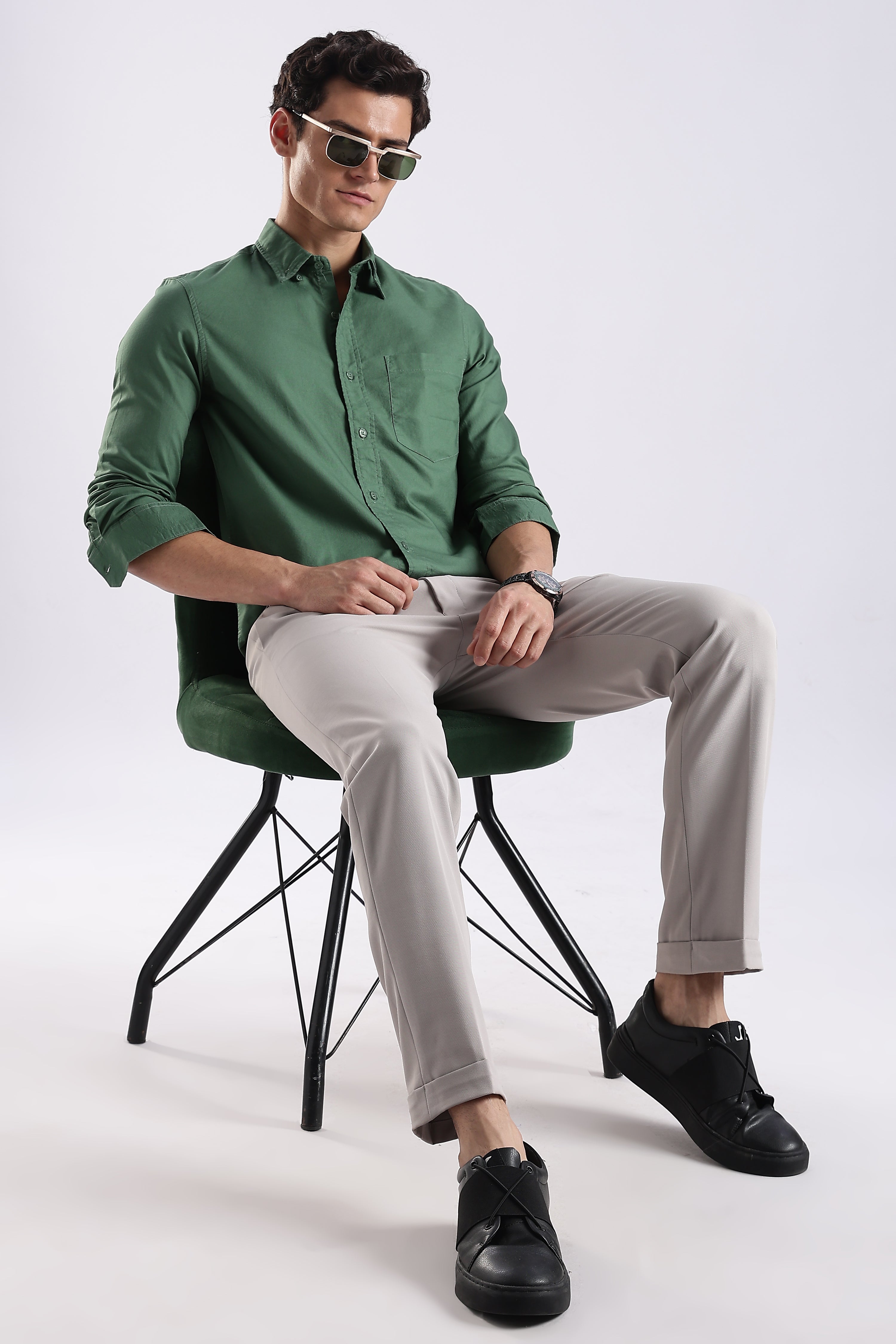 Men Green Oxford Solid Shirt