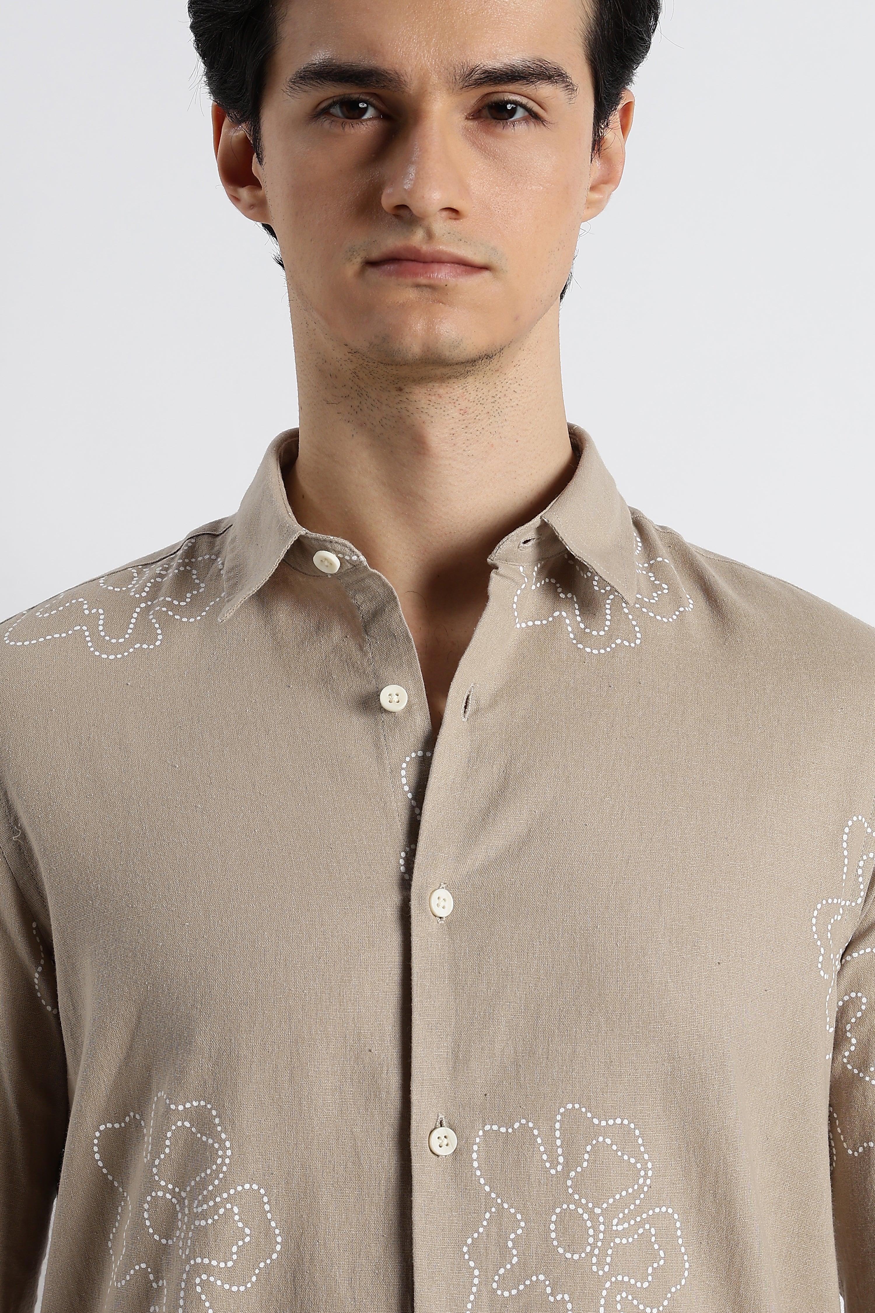 Men Floral Dot-Print Cotton Shirt