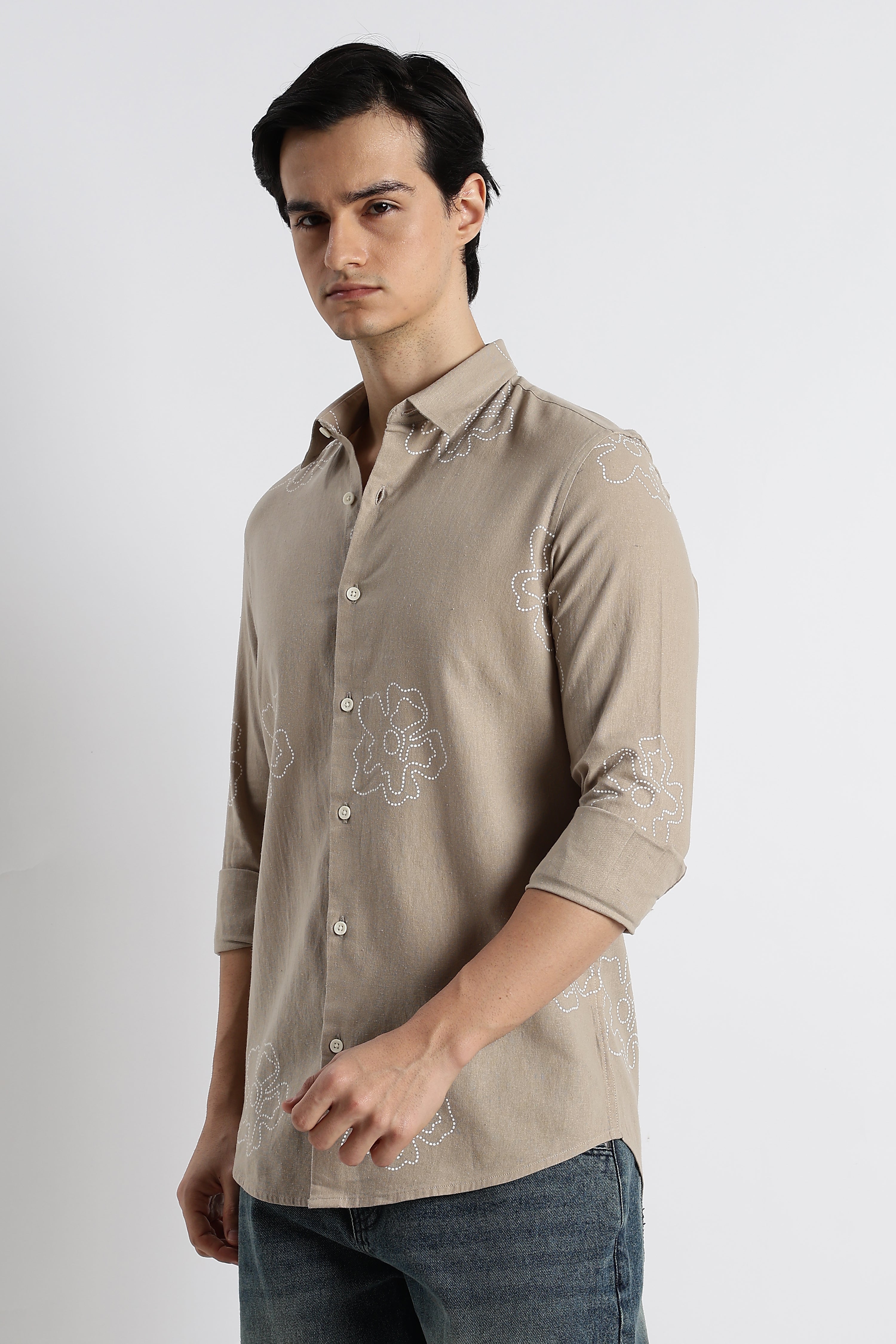 Men Floral Dot-Print Cotton Shirt