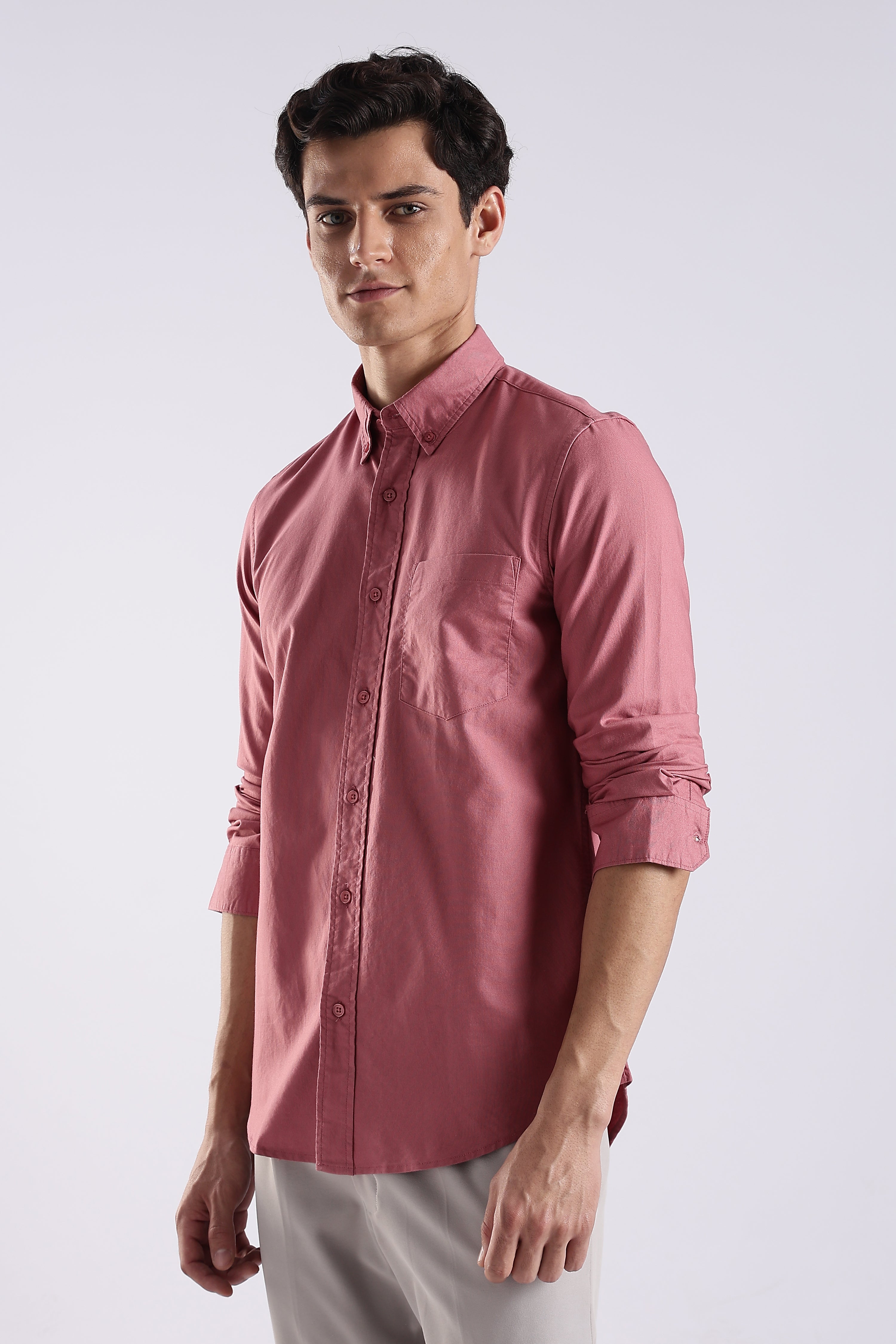 Men Pink Oxford Solid Shirt